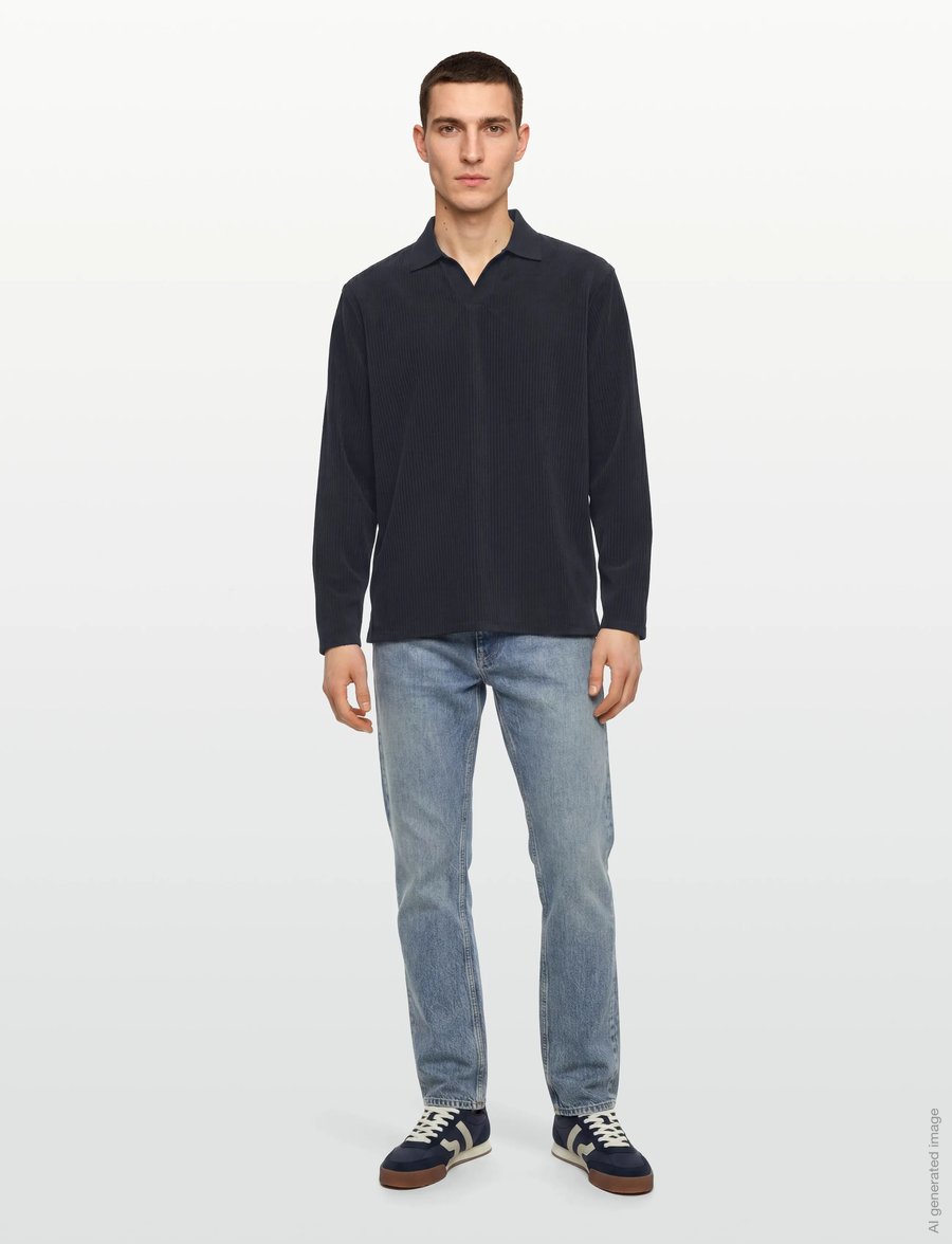 Lindbergh - V-neck jacquard polo L/S - långärmade stickade pikétröjor - navy - 0