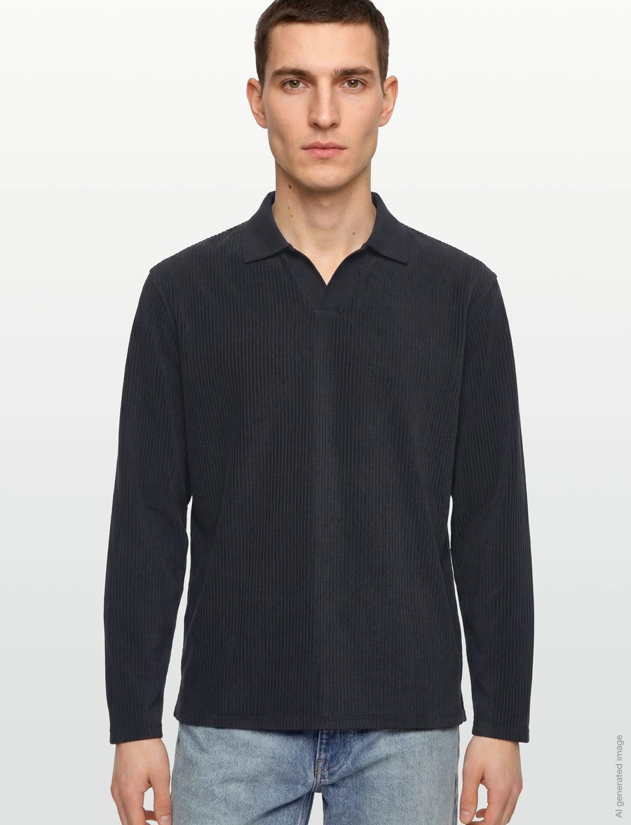 Lindbergh - V-neck jacquard polo L/S - långärmade stickade pikétröjor - navy - 3