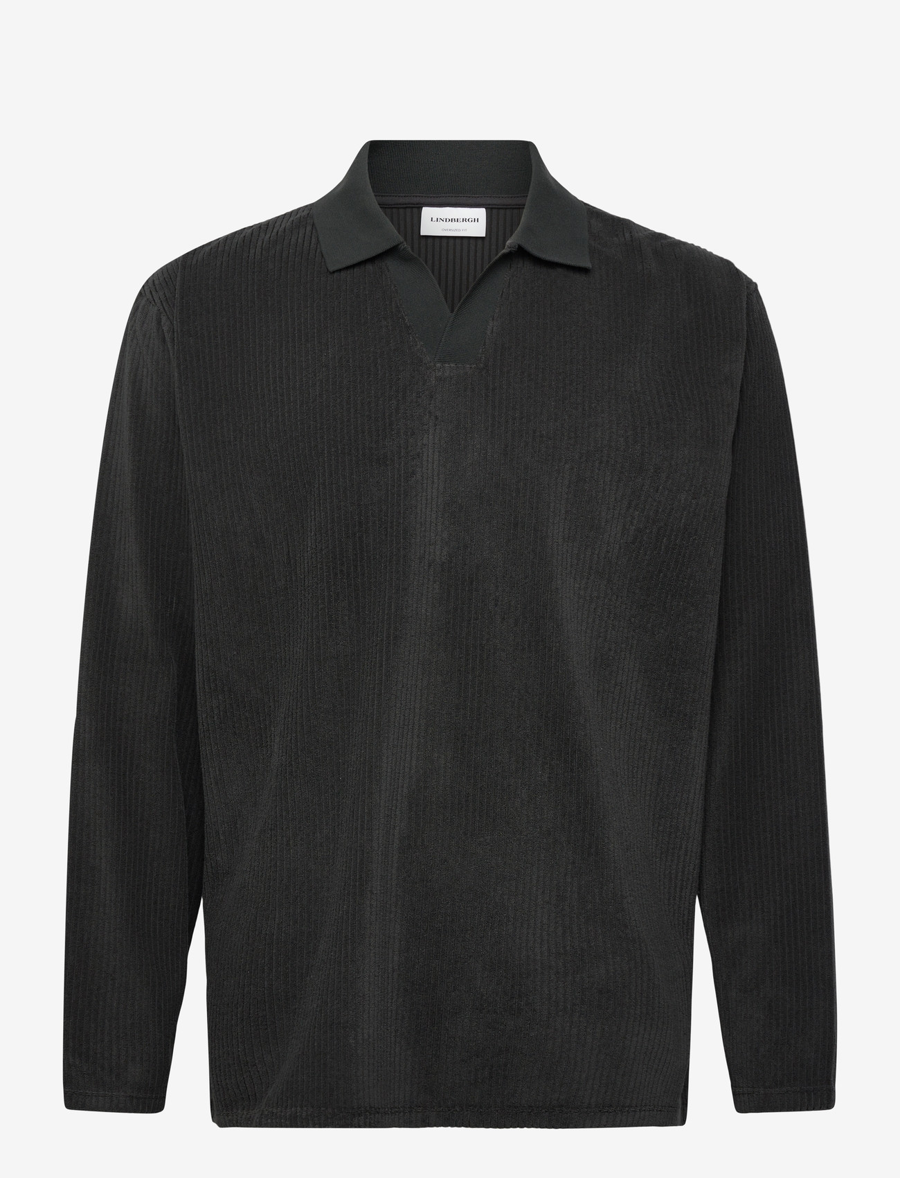 Lindbergh - V-neck jacquard polo L/S - gestrickte polohemden - off black - 0