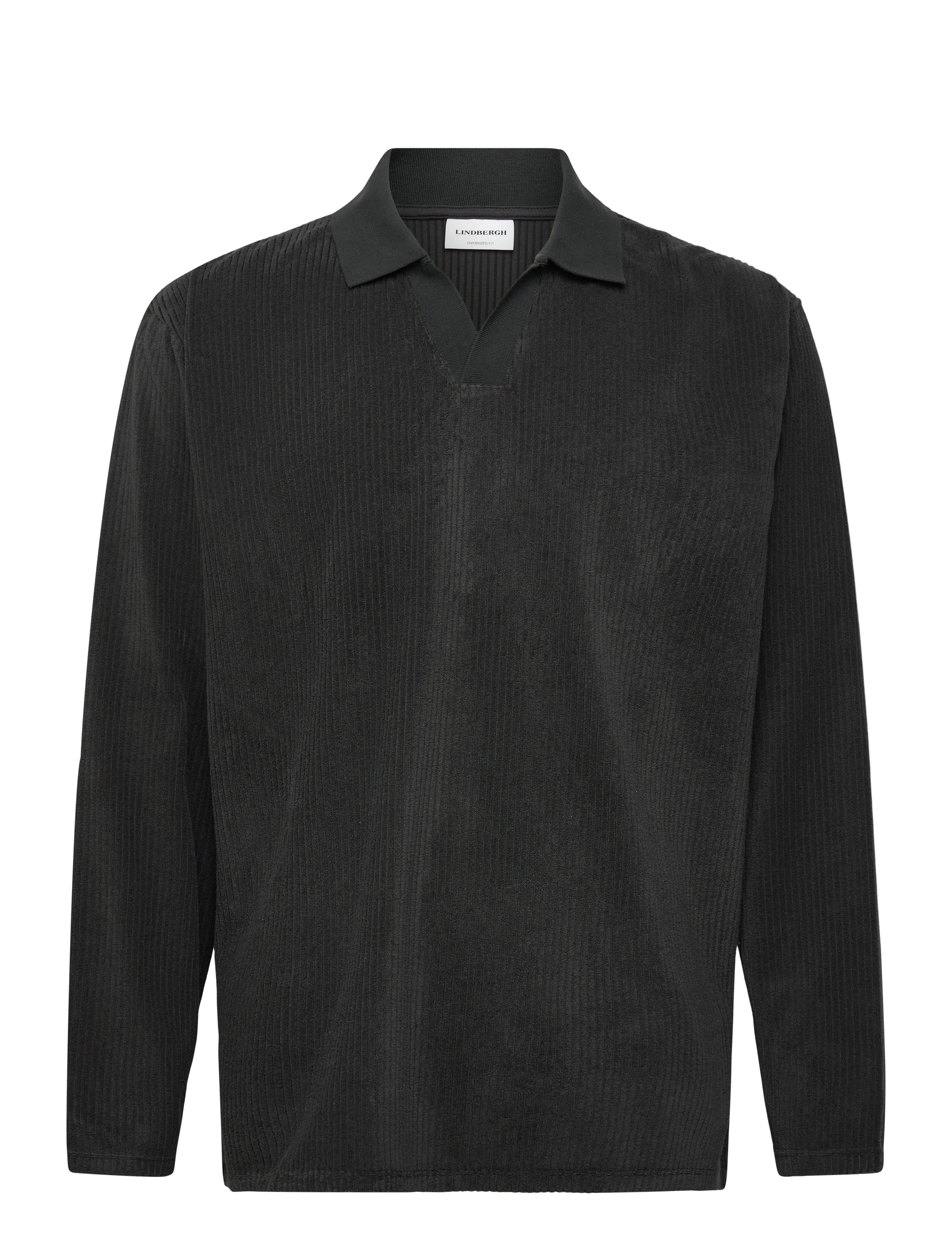 Lindbergh V-neck jacquard polo L/S - Kudumid - OFF BLACK / black