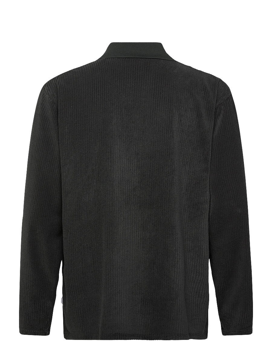 Lindbergh - V-neck jacquard polo L/S - långärmade stickade pikétröjor - off black - 1
