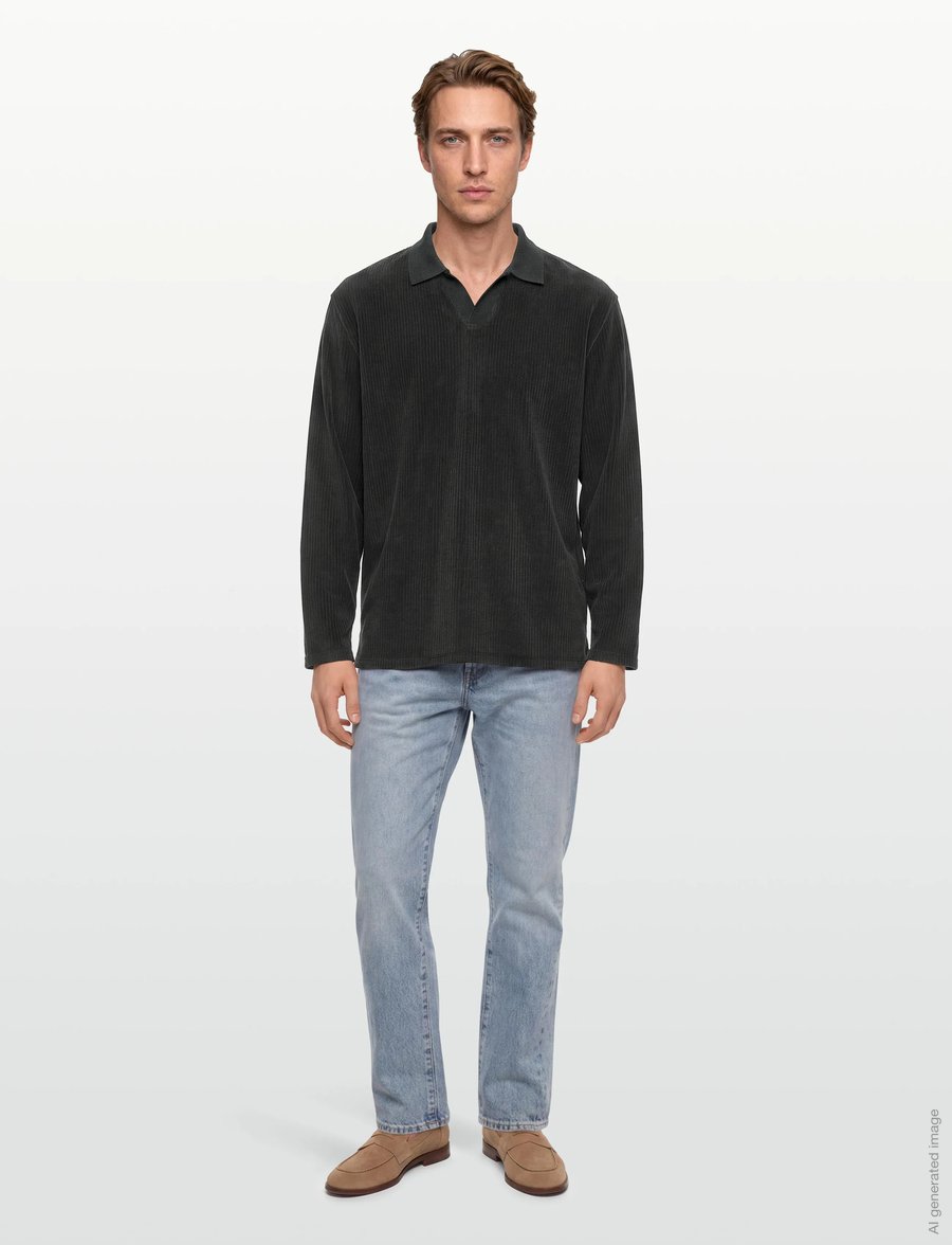 Lindbergh - V-neck jacquard polo L/S - langärmelige strick-polohemden - off black - 0