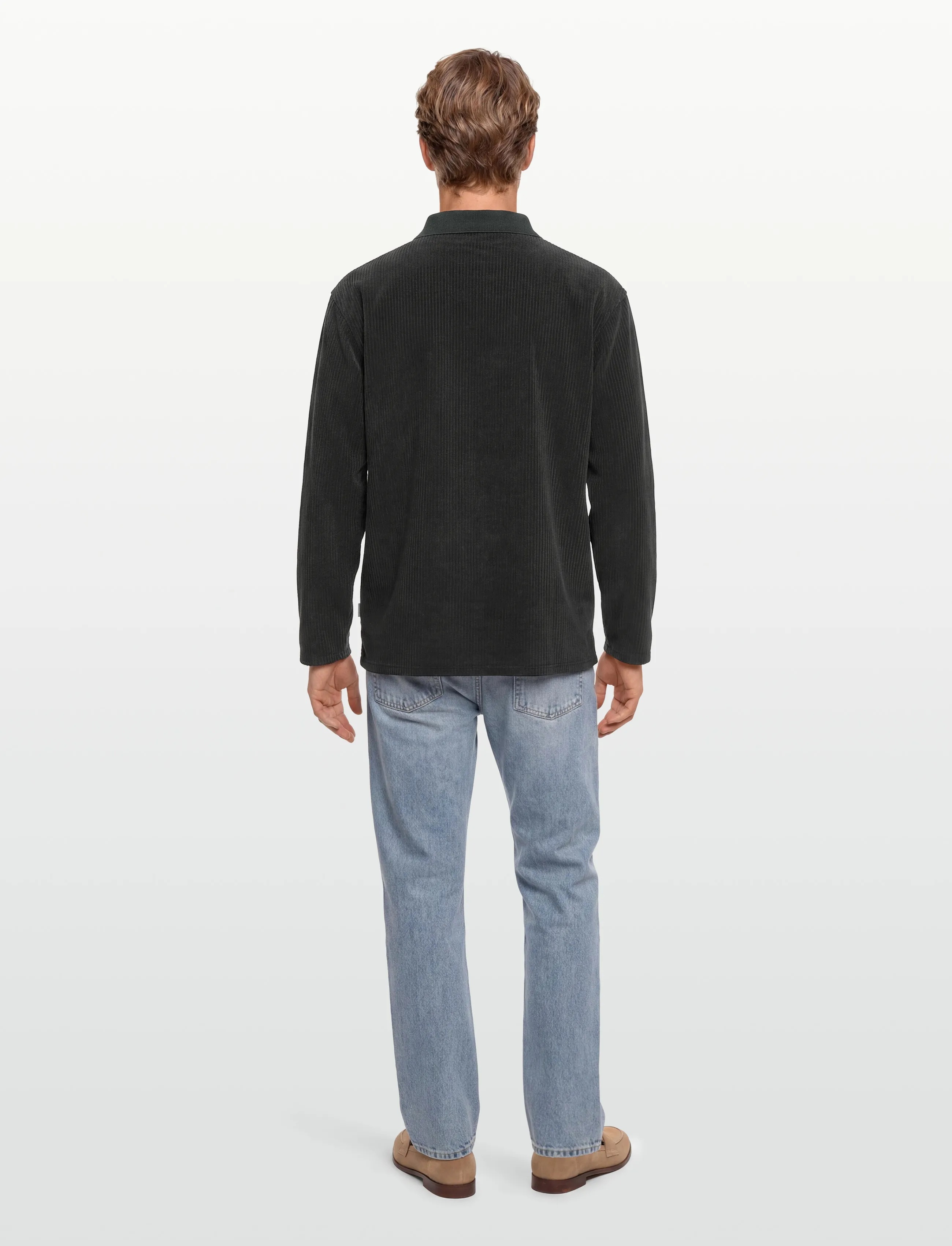 Lindbergh - V-neck jacquard polo L/S - polostrik - off black - 4