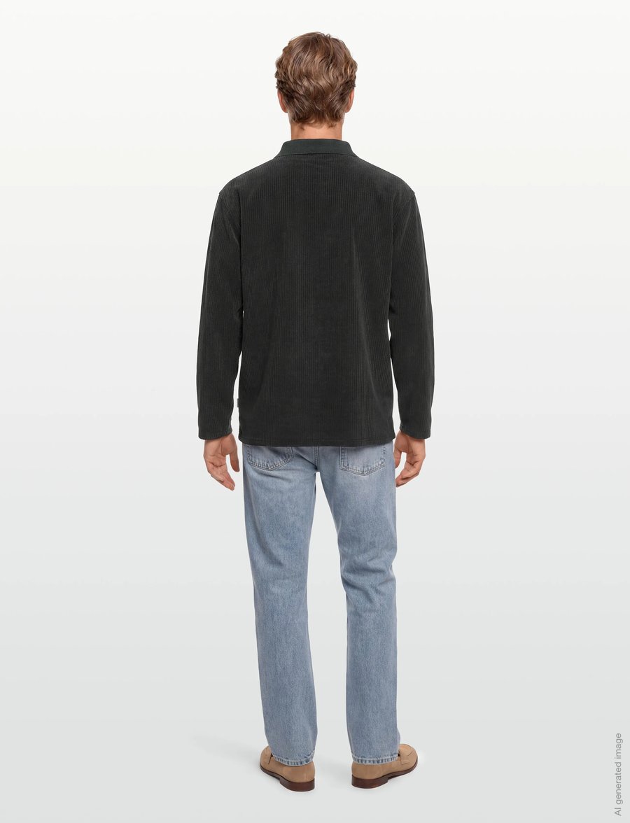 Lindbergh - V-neck jacquard polo L/S - langärmelige strick-polohemden - off black - 4