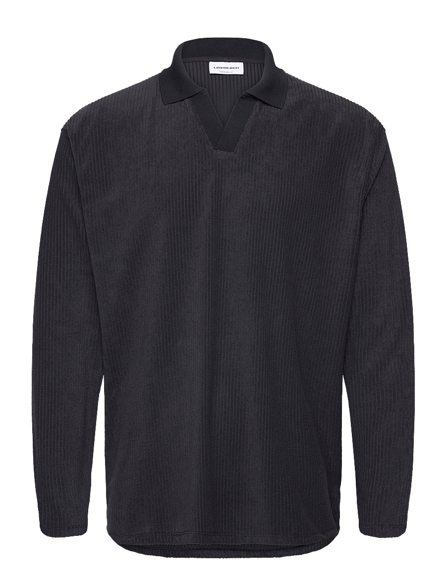 Lindbergh - V-neck jacquard polo L/S - lange mouwen - navy - 1