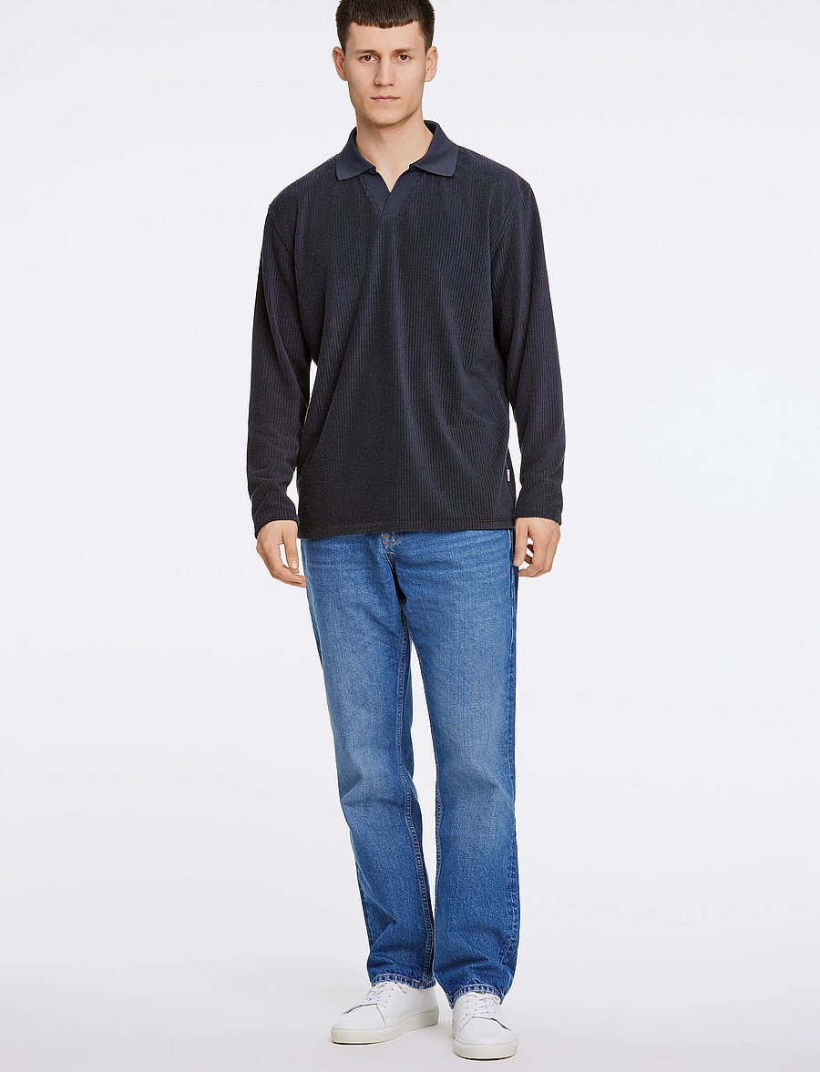 Lindbergh - V-neck jacquard polo L/S - lange mouwen - navy - 0