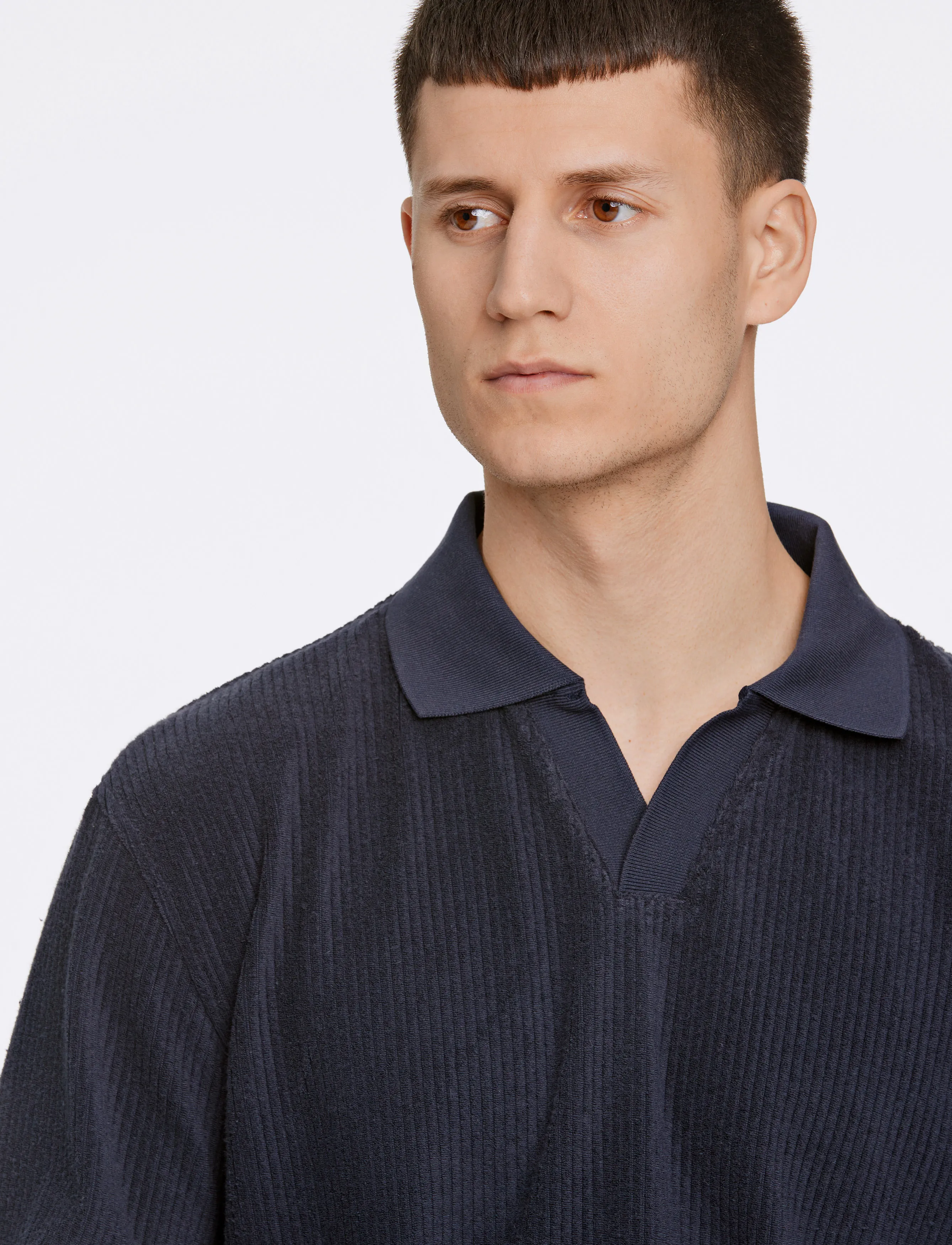 Lindbergh - V-neck jacquard polo L/S - long-sleeved polos - navy - 5