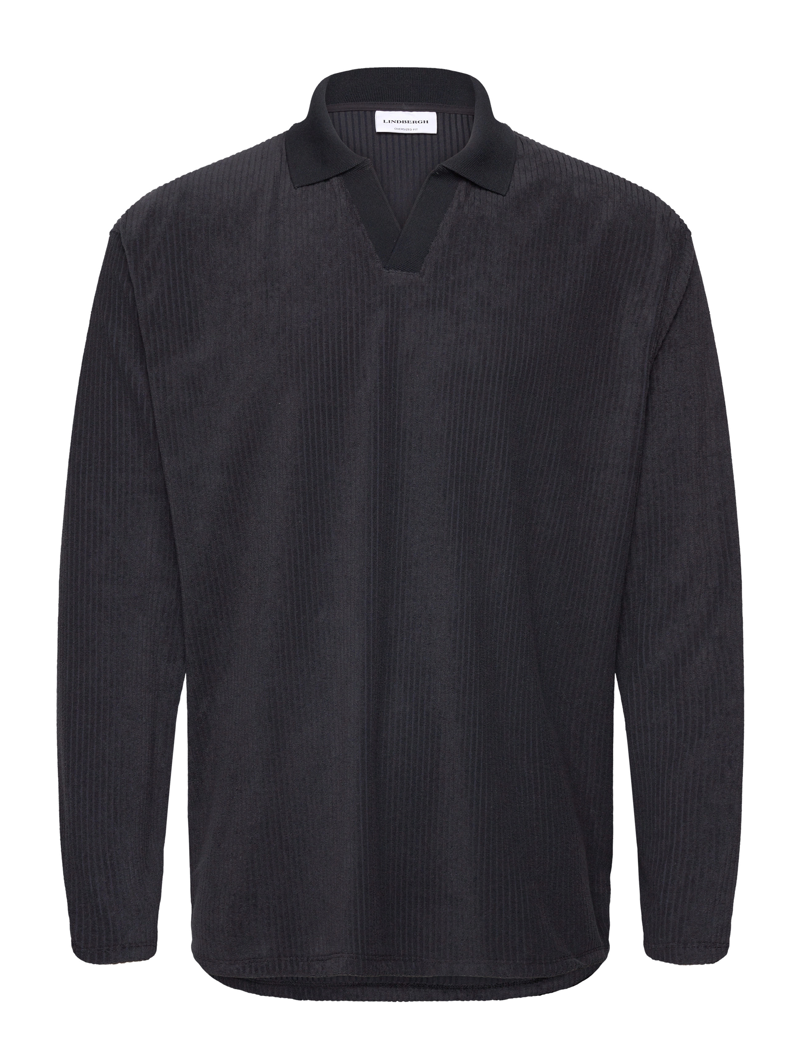 Lindbergh V-neck jacquard polo L/S - Men - NAVY / navy