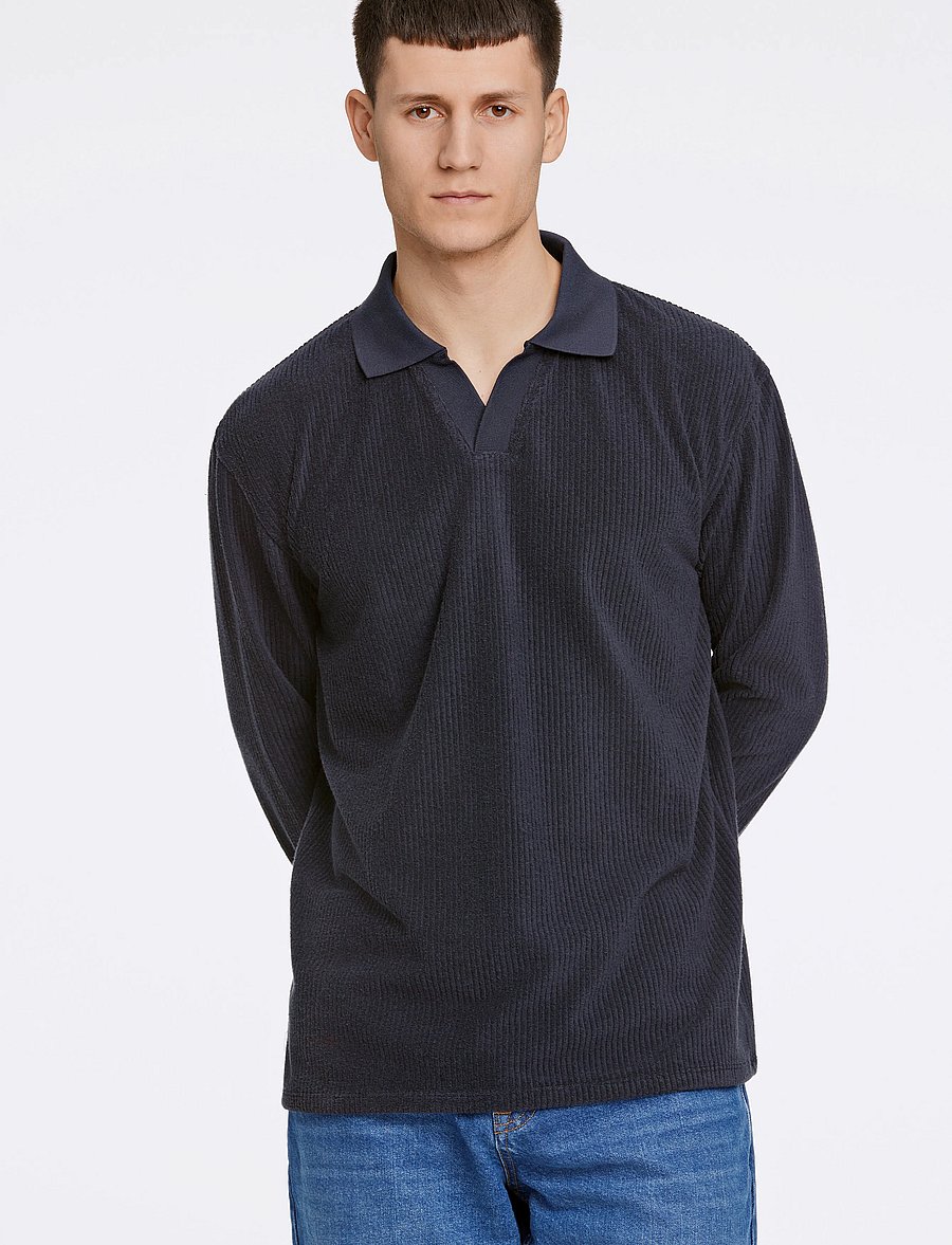 Lindbergh - V-neck jacquard polo L/S - langärmelig - navy - 3