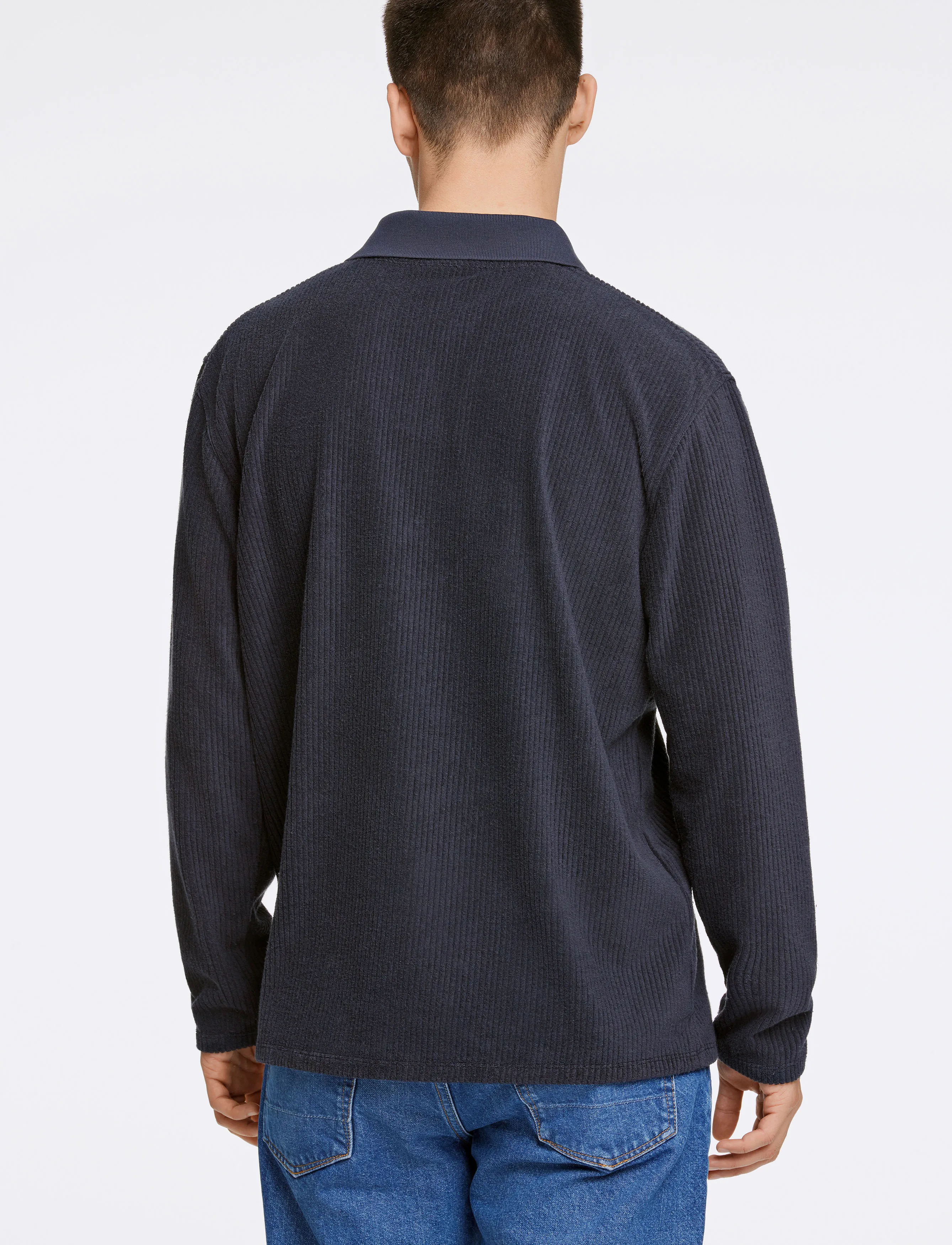Lindbergh - V-neck jacquard polo L/S - langärmelig - navy - 4
