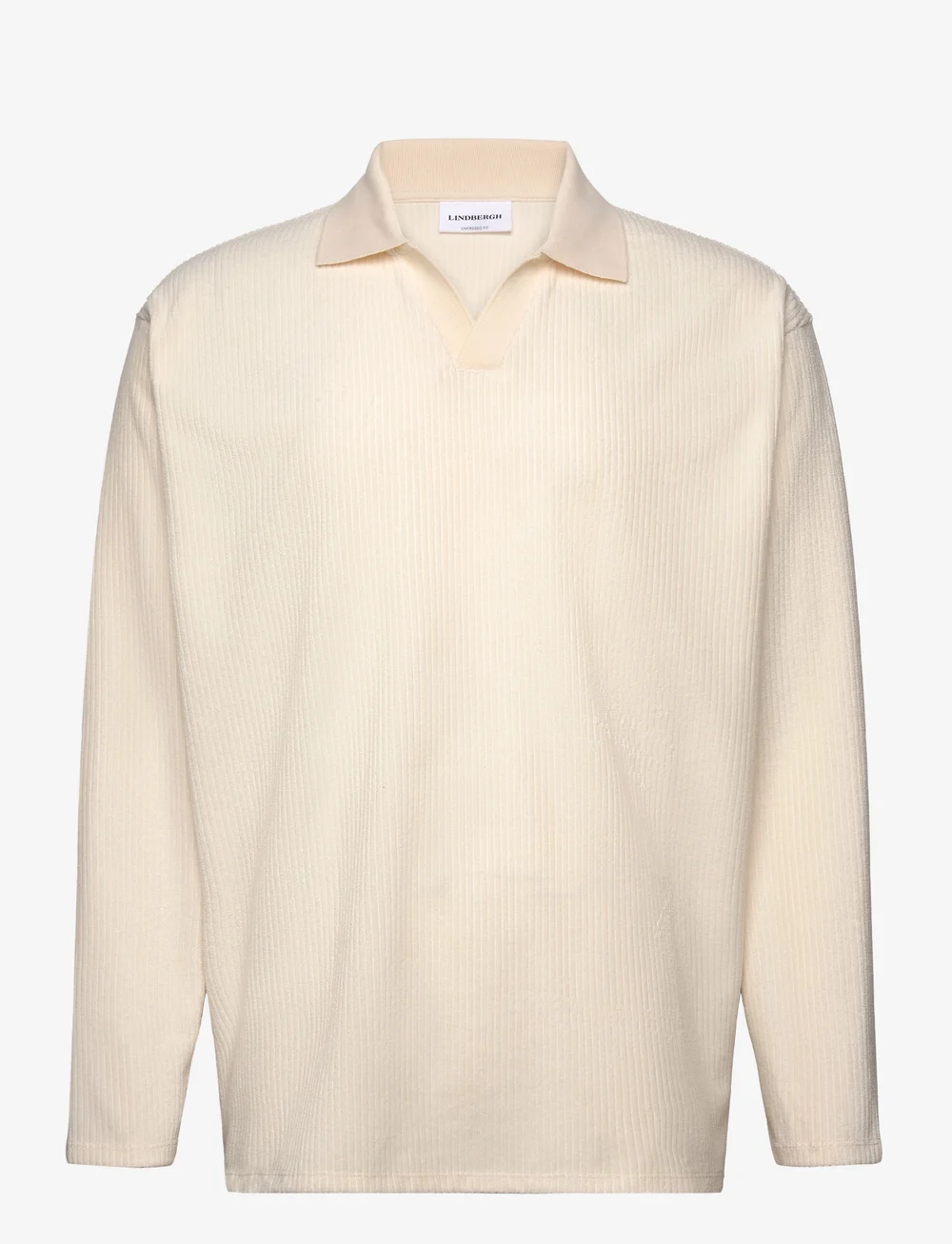 Lindbergh - V-neck jacquard polo L/S - long-sleeved polos - pearl white - 1