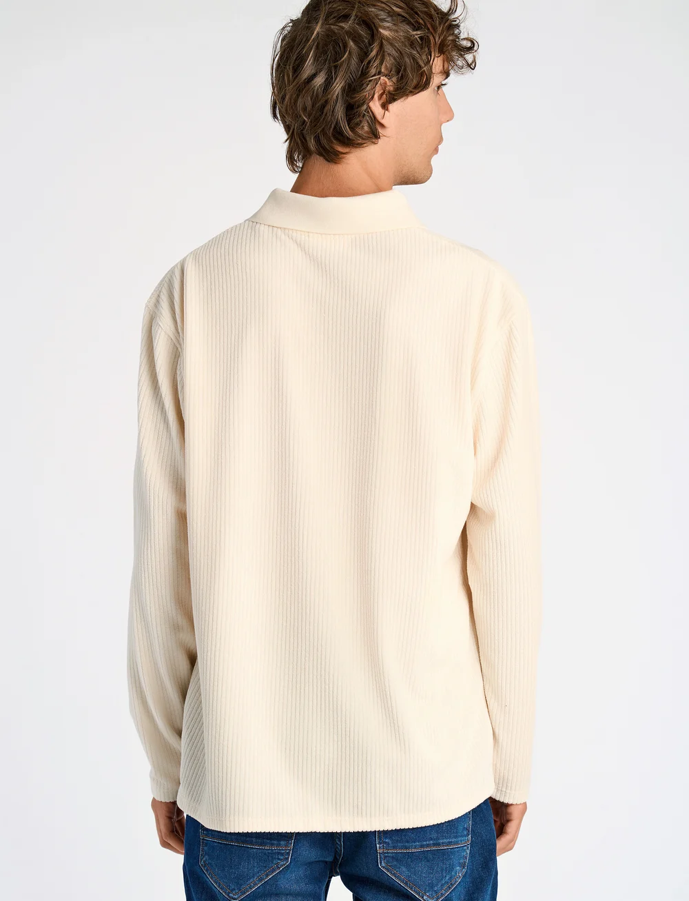 Lindbergh - V-neck jacquard polo L/S - long-sleeved polos - pearl white - 3