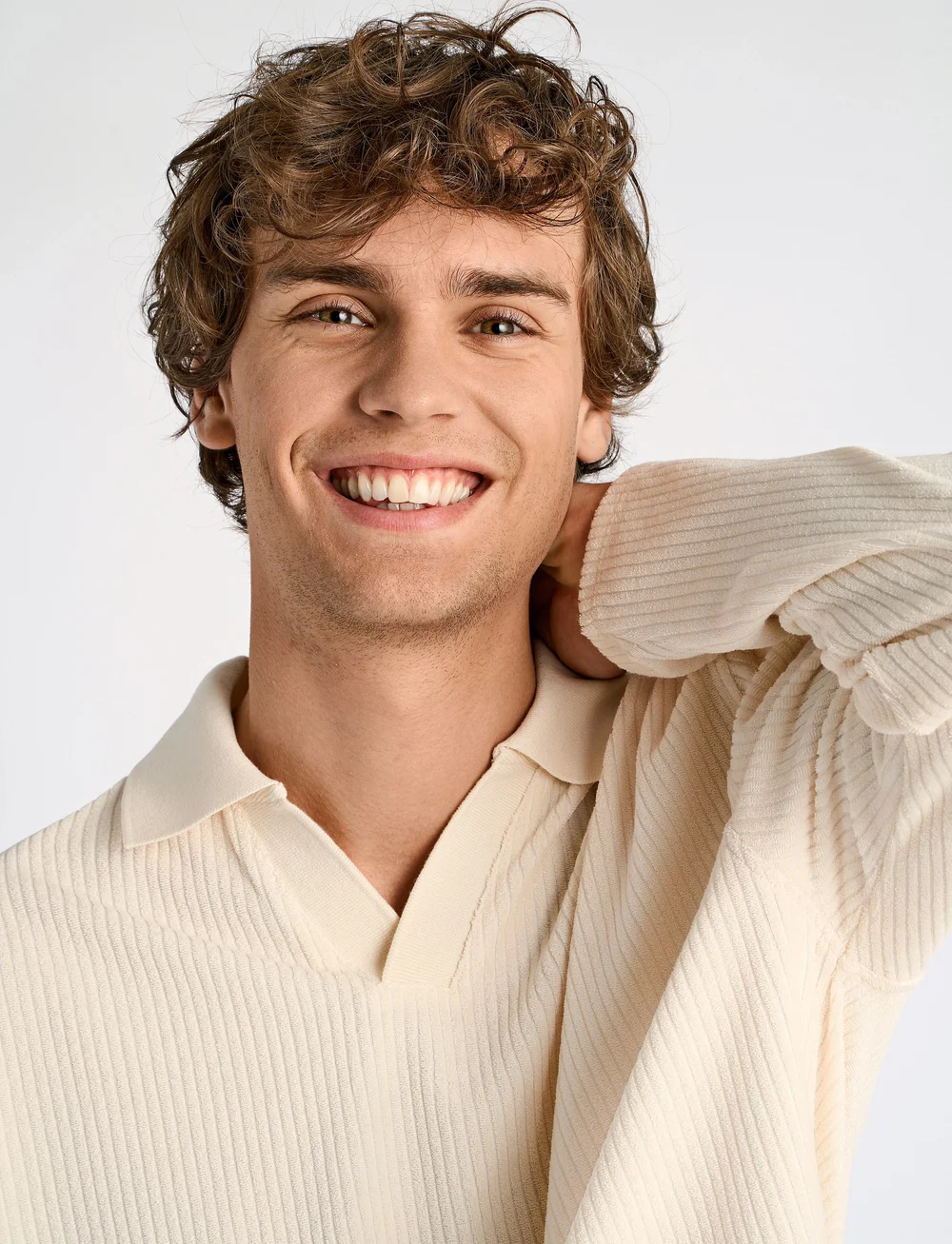 Lindbergh - V-neck jacquard polo L/S - long-sleeved polos - pearl white - 5