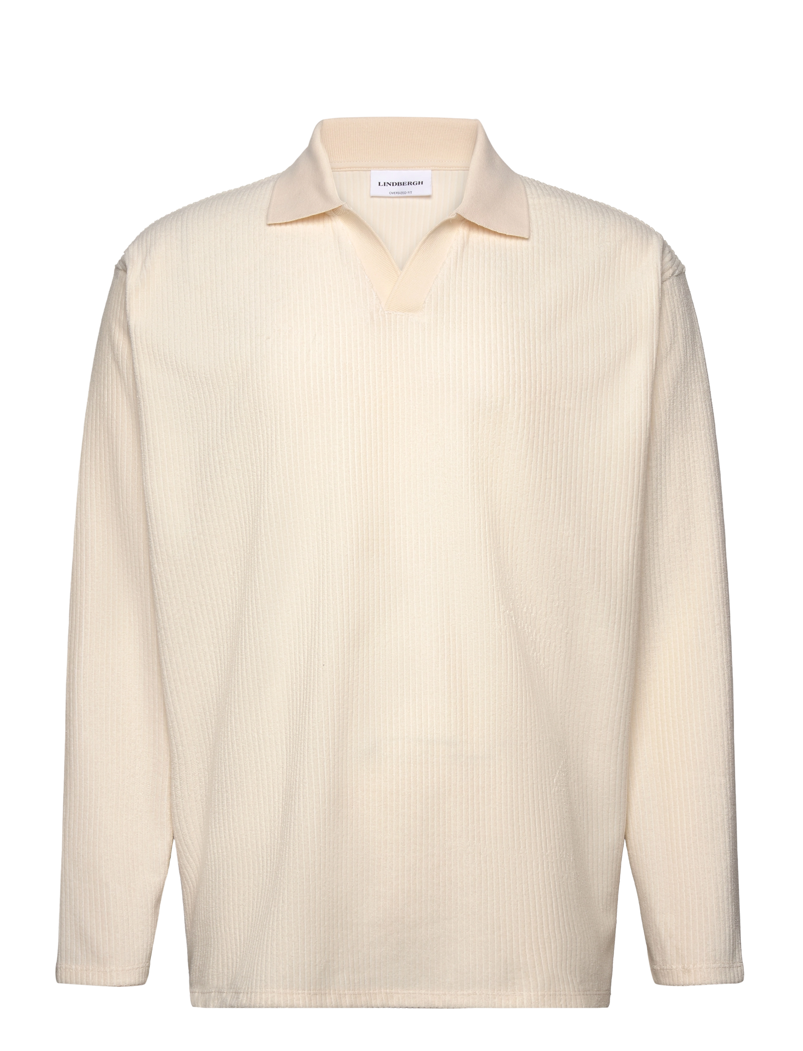 Lindbergh V-neck jacquard polo L/S - Polo Shirts - PEARL WHITE / cream