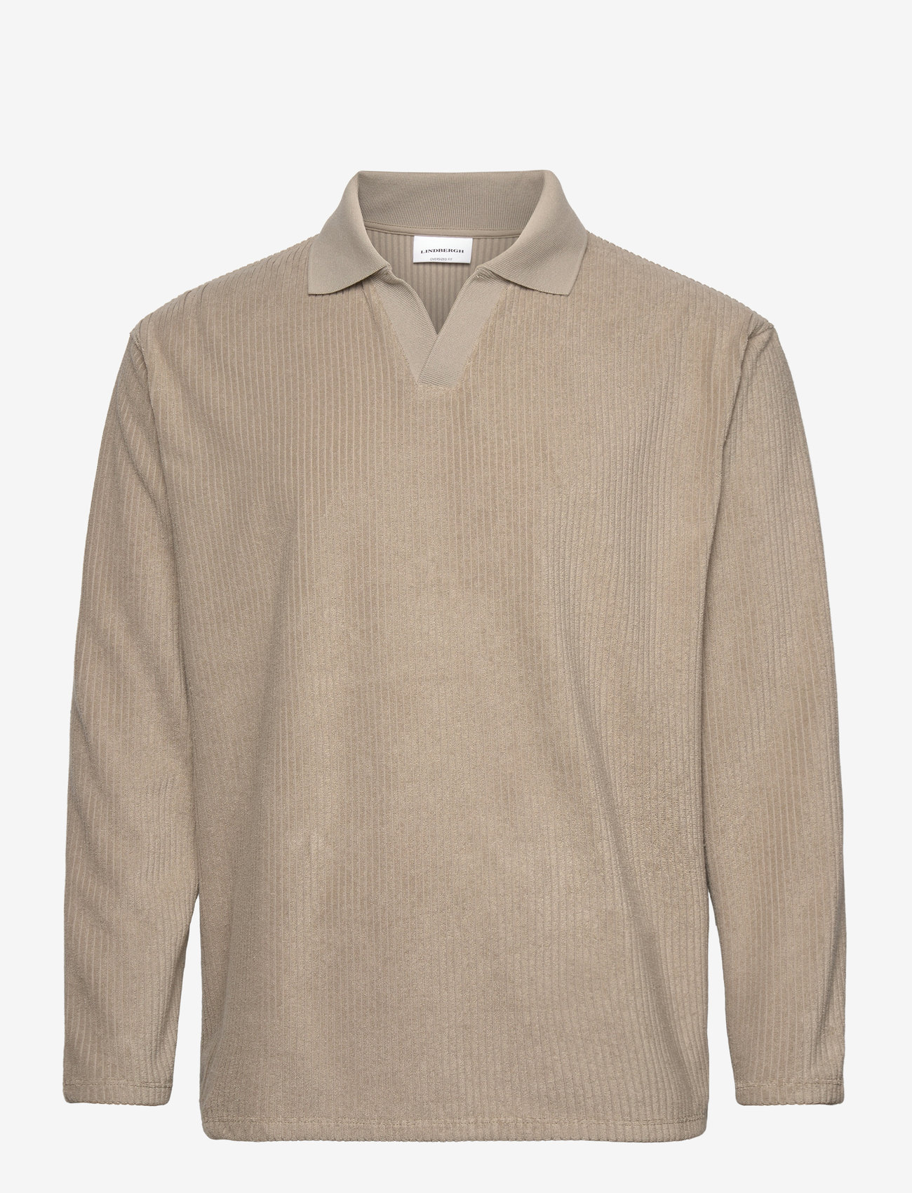 Lindbergh - V-neck jacquard polo L/S - pitkähihaiset - stone - 1