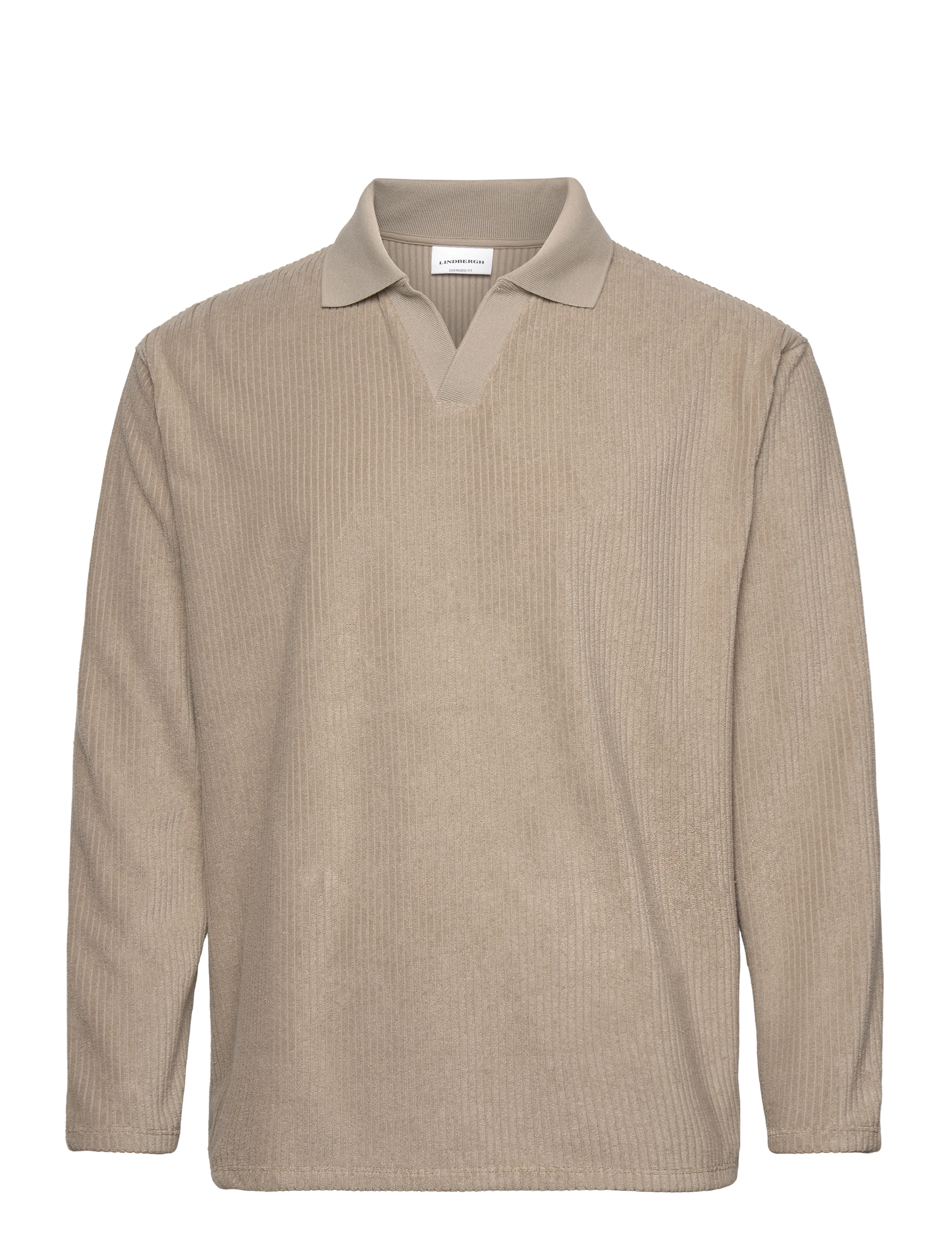 Lindbergh V-neck jacquard polo L/S - Lindbergh - STONE / beige