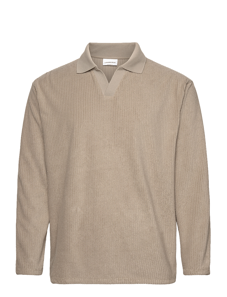 Lindbergh - V-neck jacquard polo L/S - lange mouwen - stone - 1