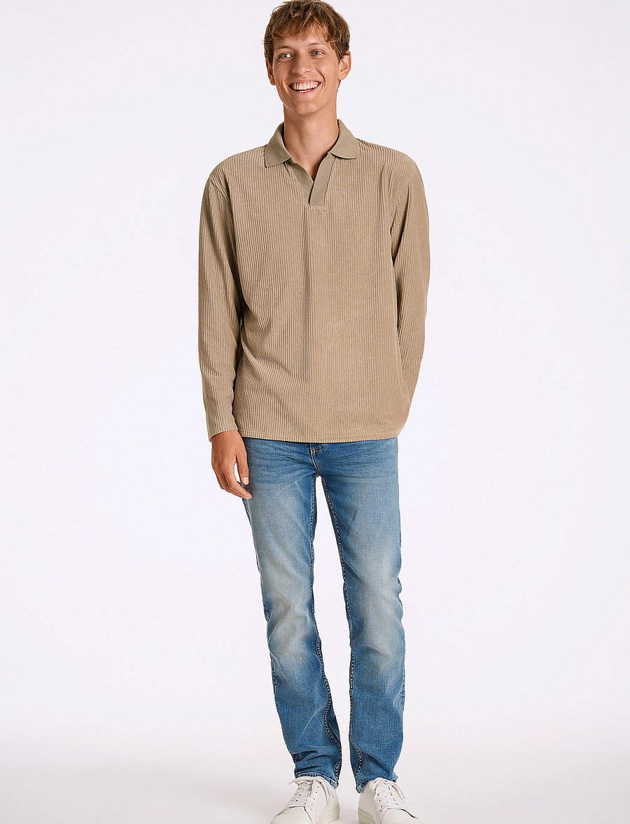 Lindbergh - V-neck jacquard polo L/S - lange mouwen - stone - 0