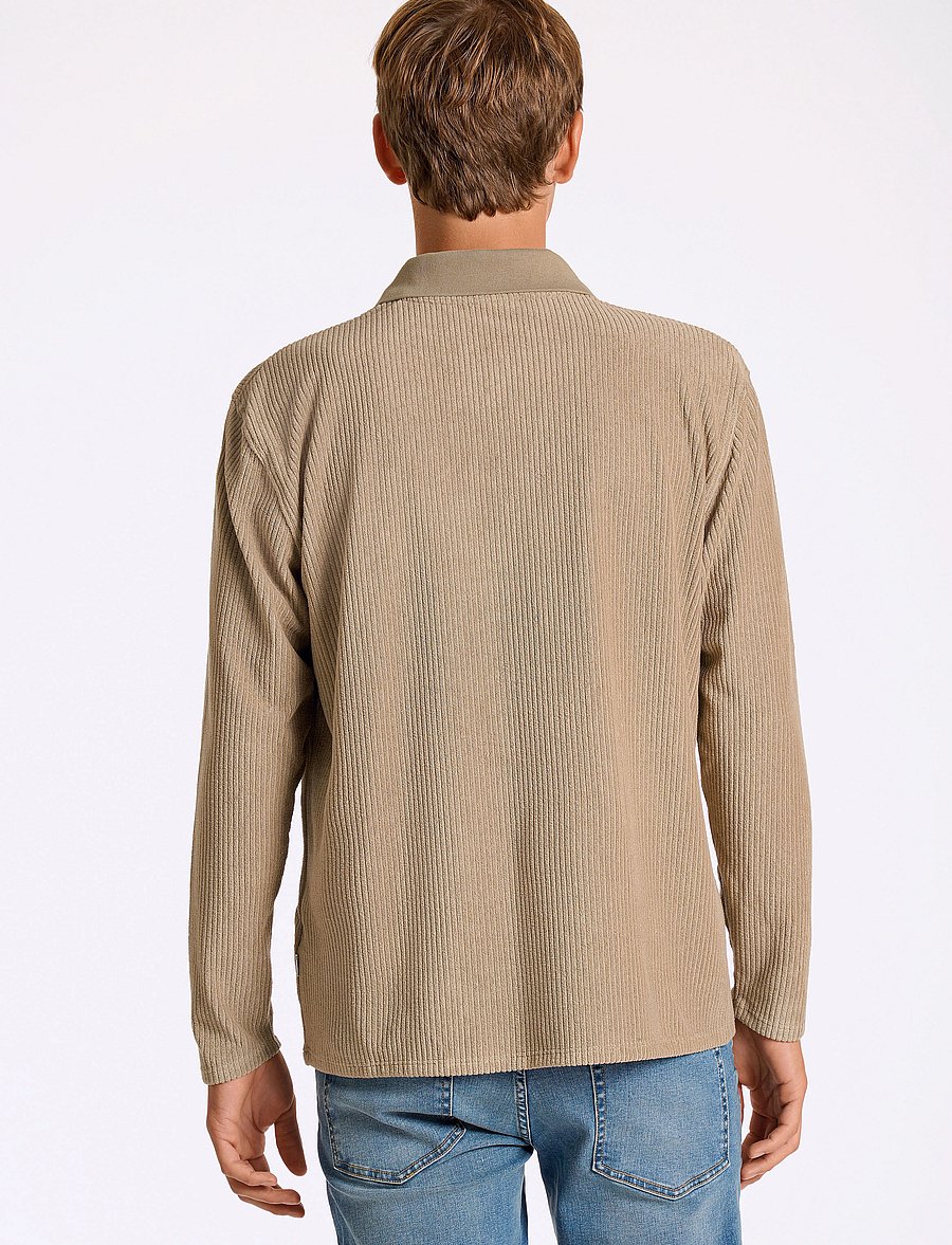 Lindbergh - V-neck jacquard polo L/S - lange mouwen - stone - 4
