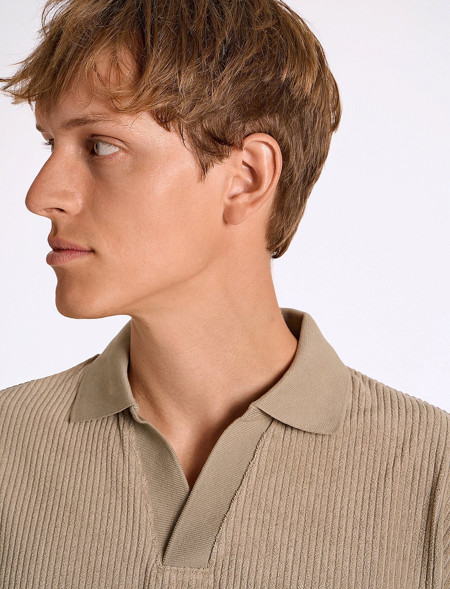 Lindbergh - V-neck jacquard polo L/S - lange mouwen - stone - 5