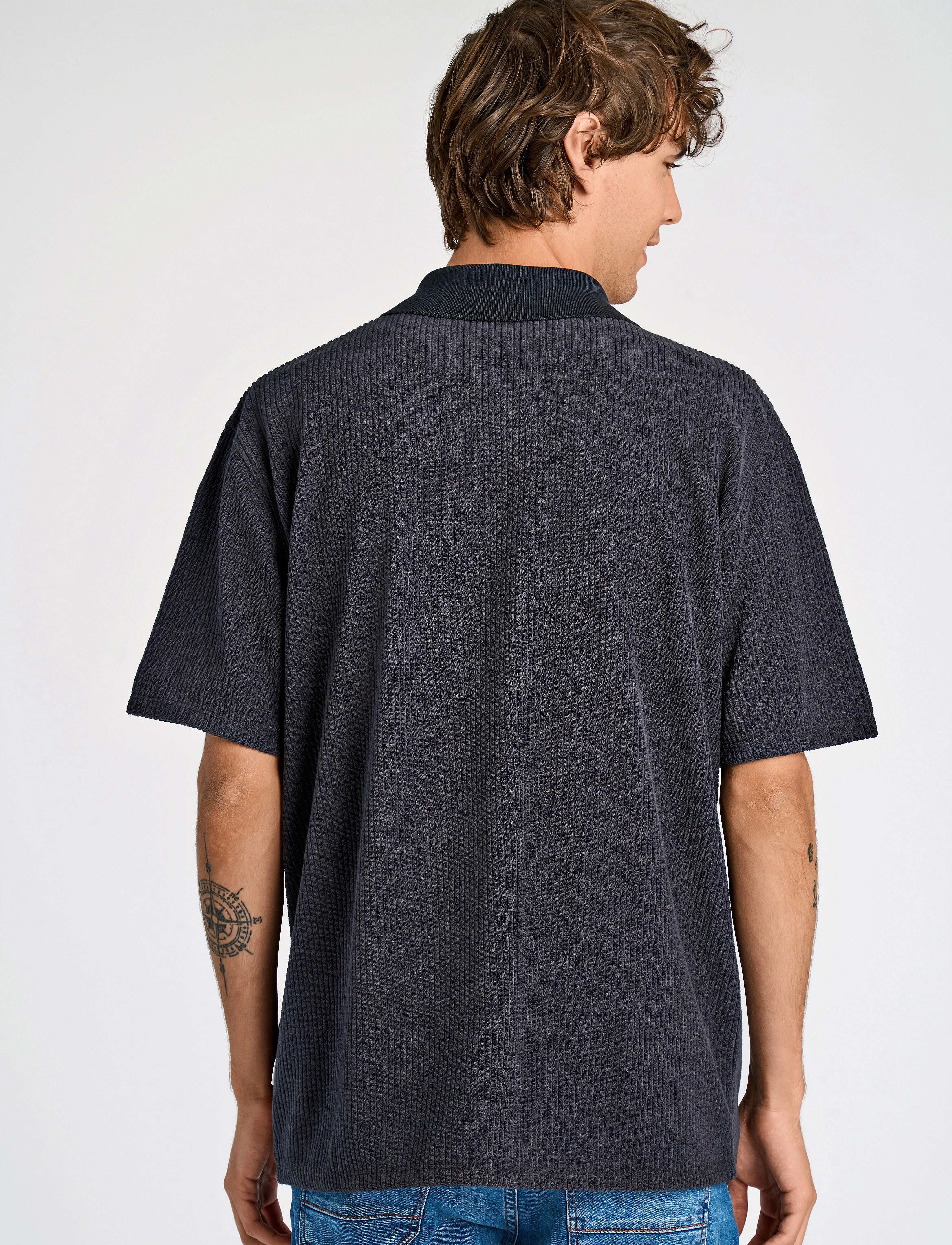 Lindbergh - V-neck jacquard polo S/S - kortärmade pikéer - navy - 3