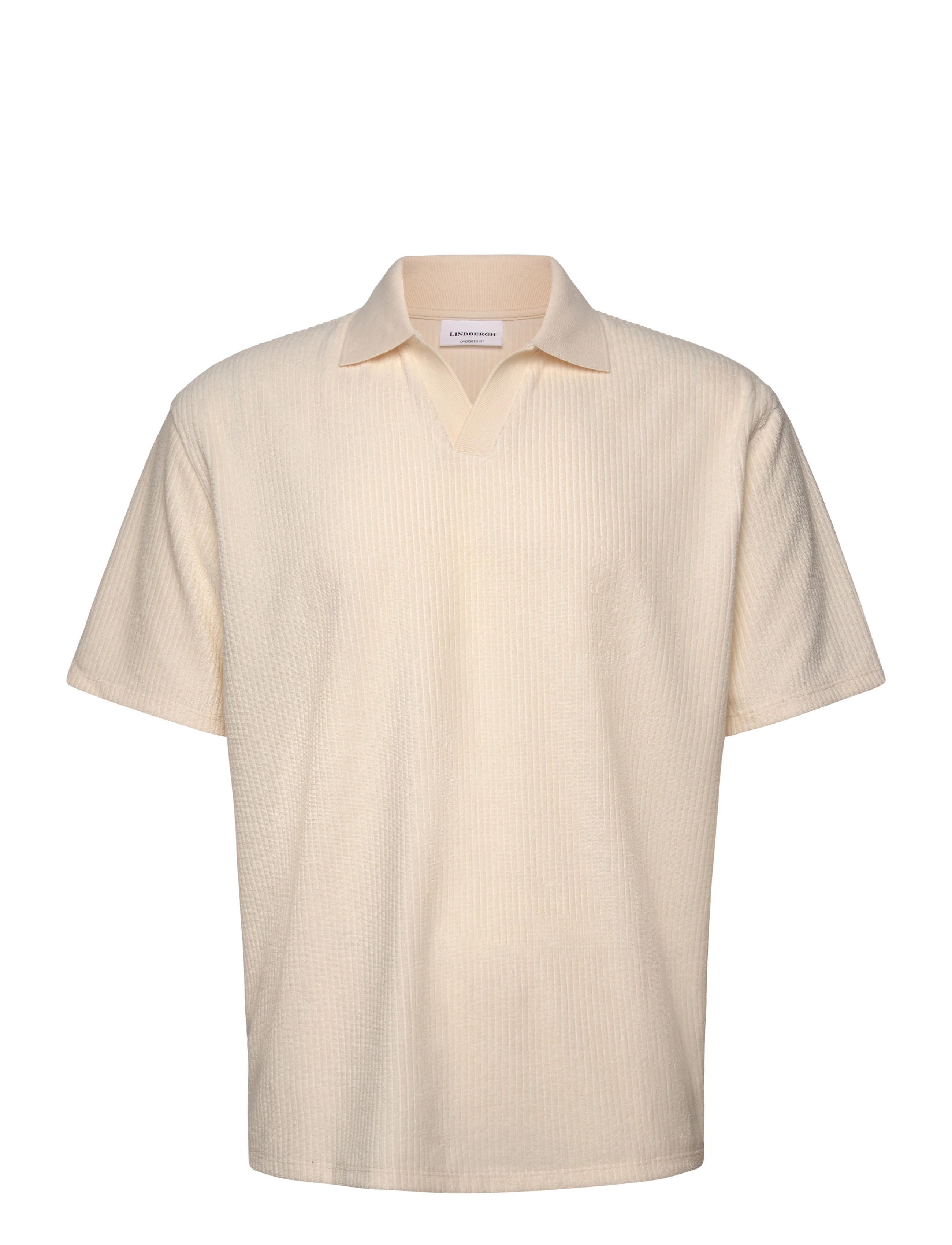 Lindbergh V-neck jacquard polo S/S - Lindbergh - PEARL WHITE / cream
