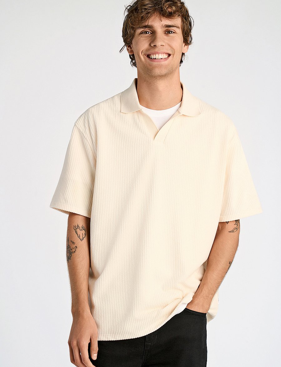 Lindbergh - V-neck jacquard polo S/S - kurzärmelig - pearl white - 0