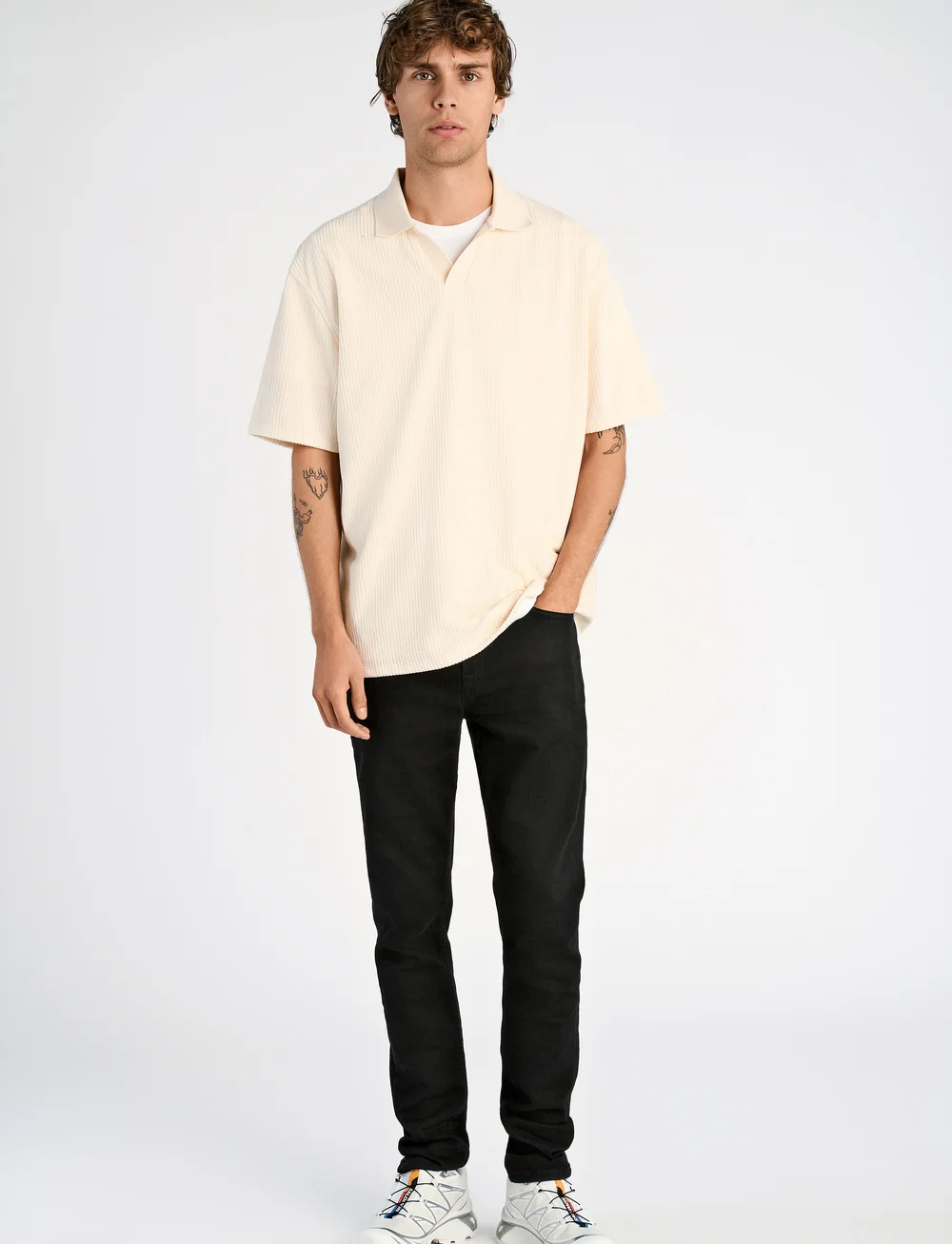 Lindbergh - V-neck jacquard polo S/S - polos à manches courtes - pearl white - 4