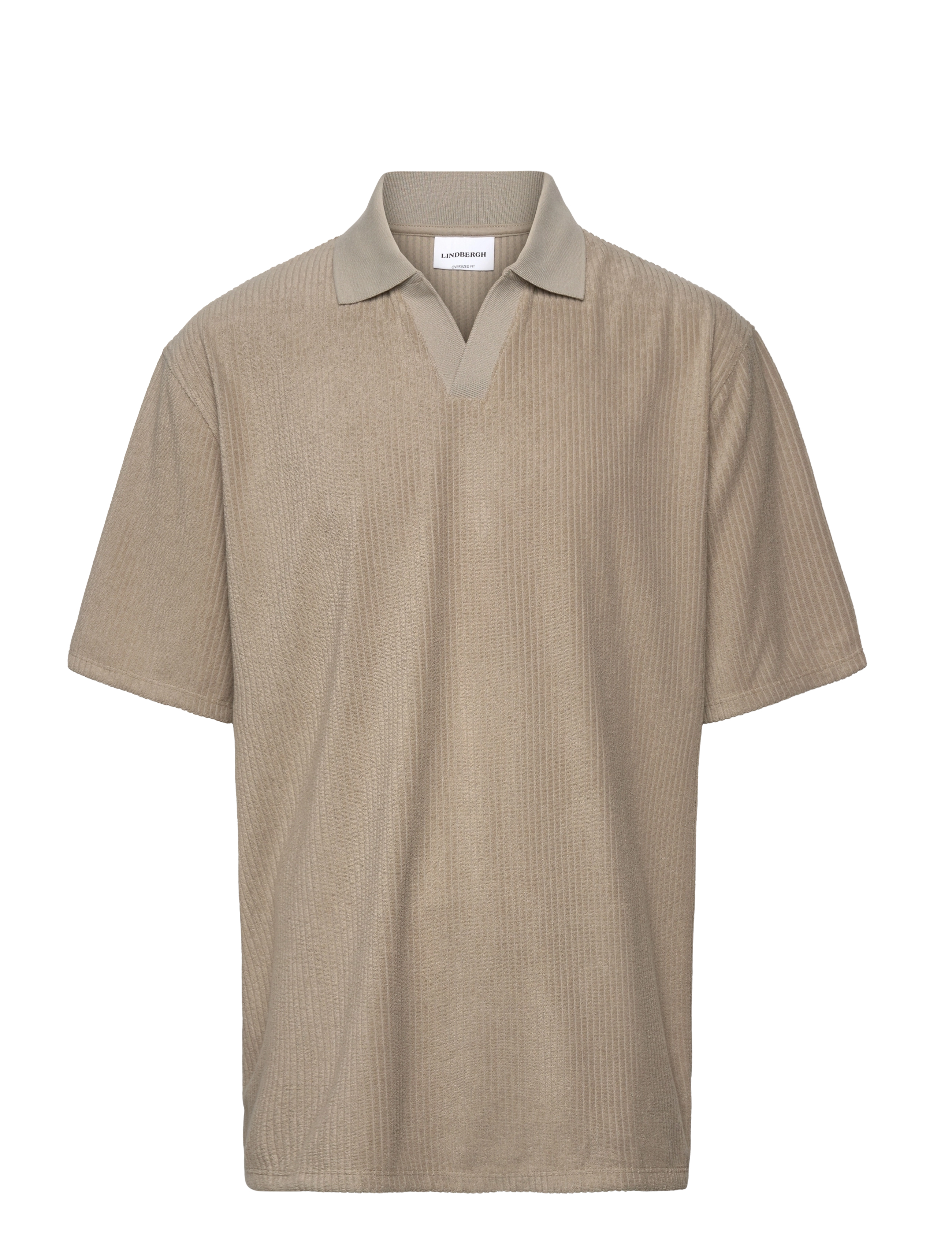 Lindbergh V-neck jacquard polo S/S - Lindbergh - STONE / beige