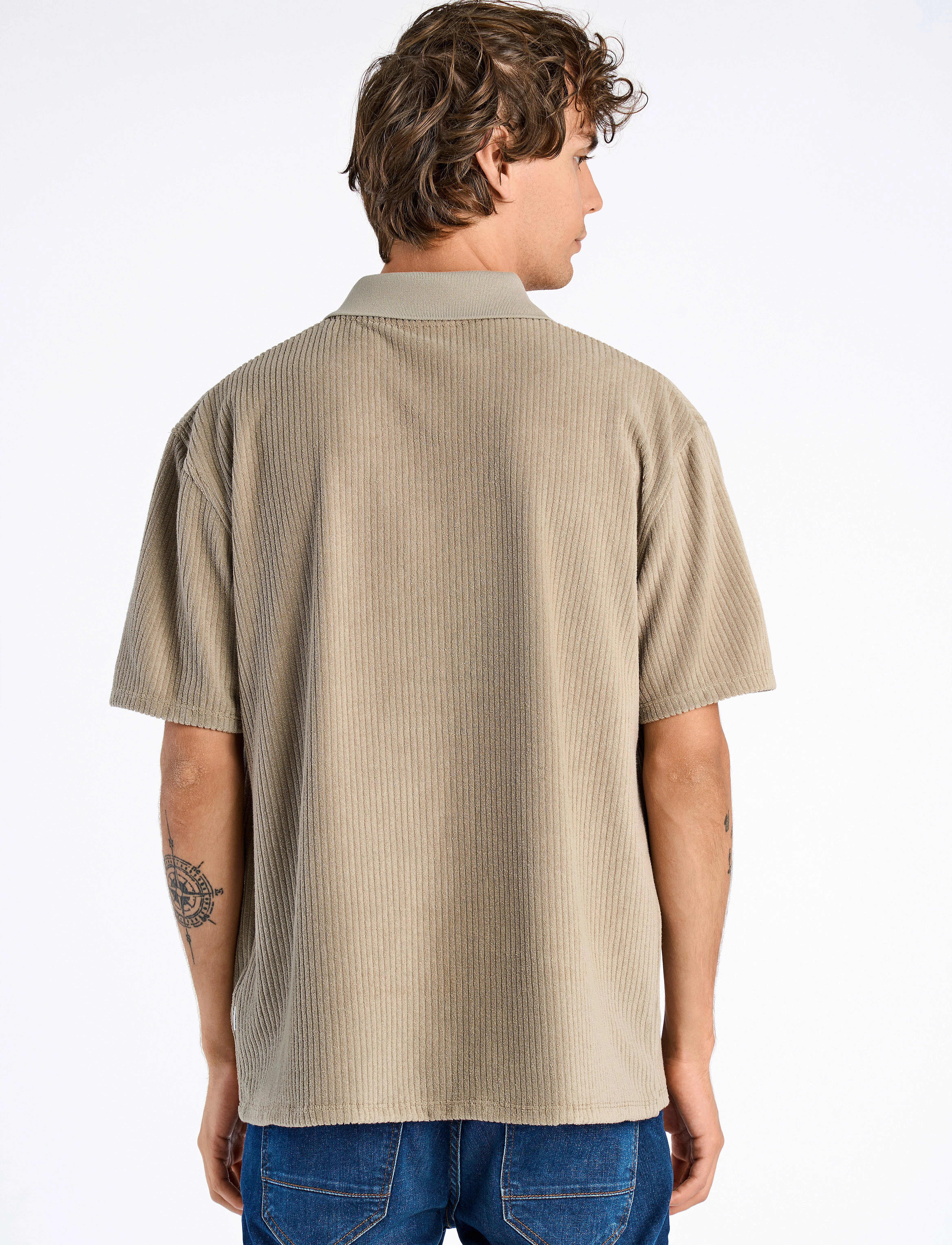Lindbergh - V-neck jacquard polo S/S - short-sleeved polos - stone - 3