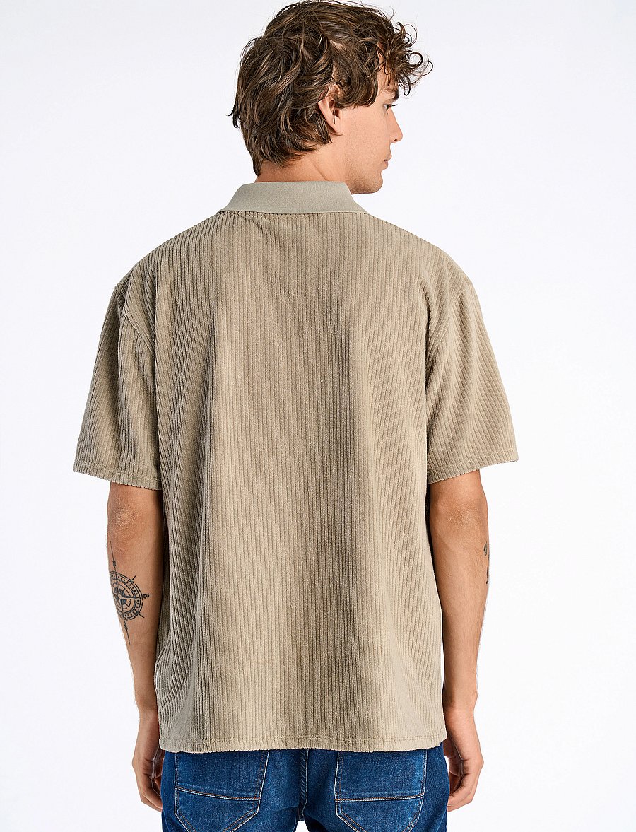 Lindbergh - V-neck jacquard polo S/S - stutterma pólóbolir - stone - 3