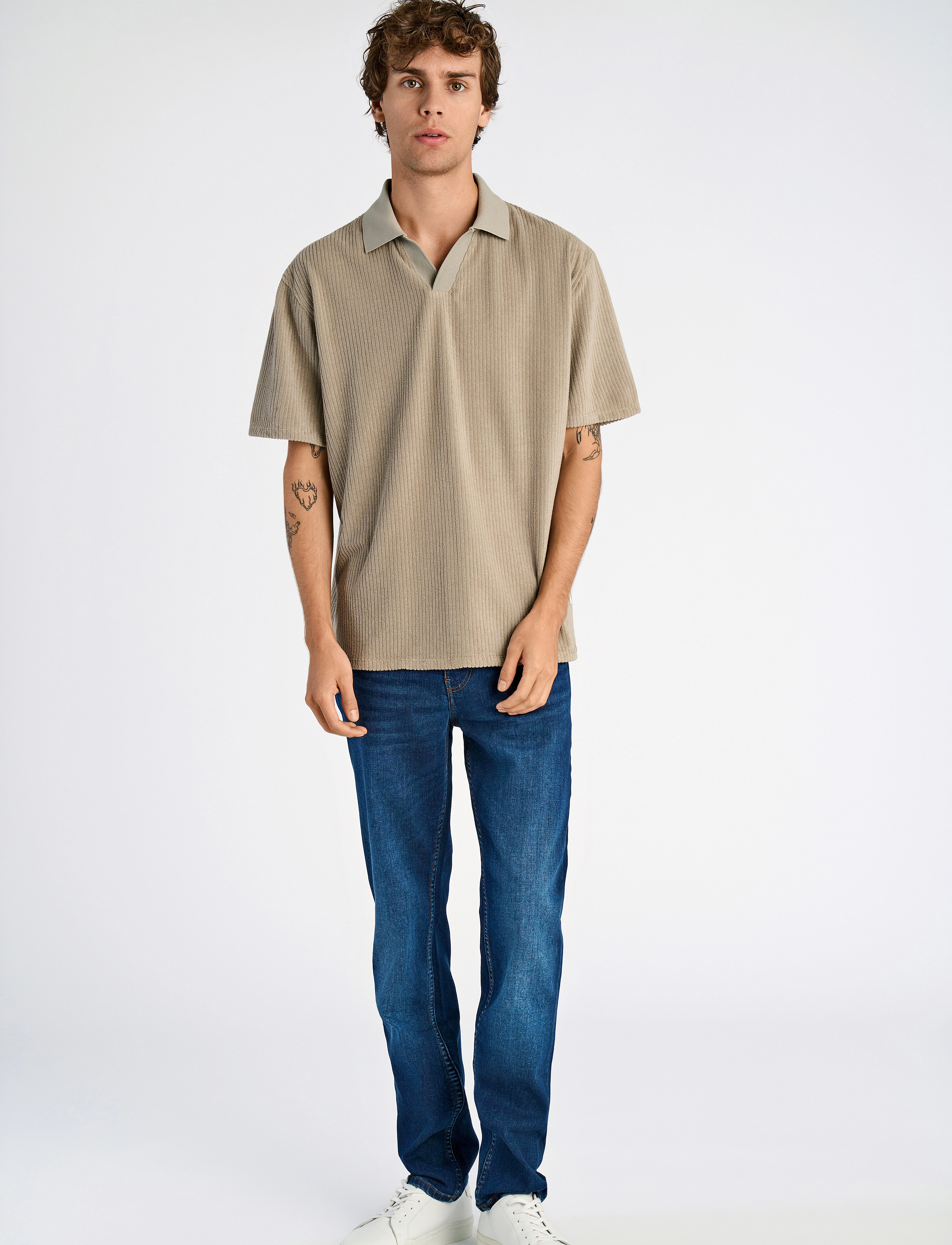 Lindbergh - V-neck jacquard polo S/S - short-sleeved polos - stone - 4