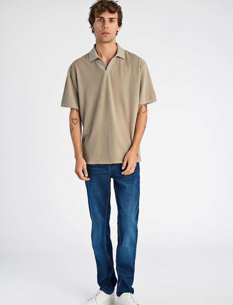 Lindbergh - V-neck jacquard polo S/S - stutterma pólóbolir - stone - 4