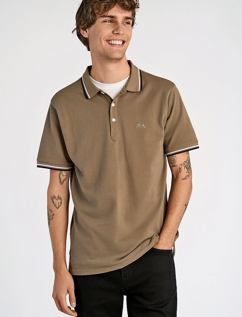 Lindbergh - Polo shirt with contrast piping - kortærmede poloer - dk stone - 0