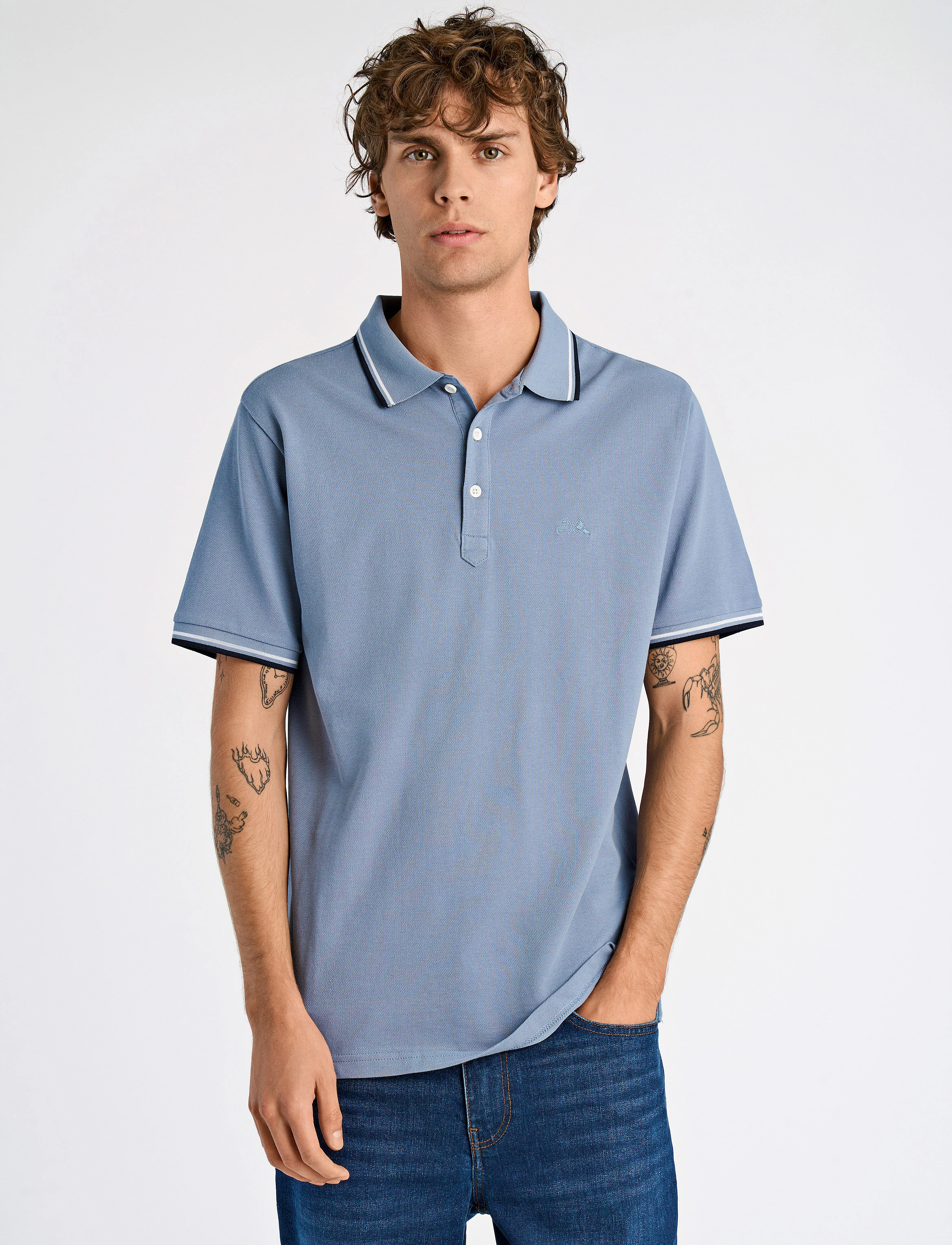 Lindbergh Polo Shirt With Contrast Piping, S, Polos, Blau - Short-sleeved, Männerswear