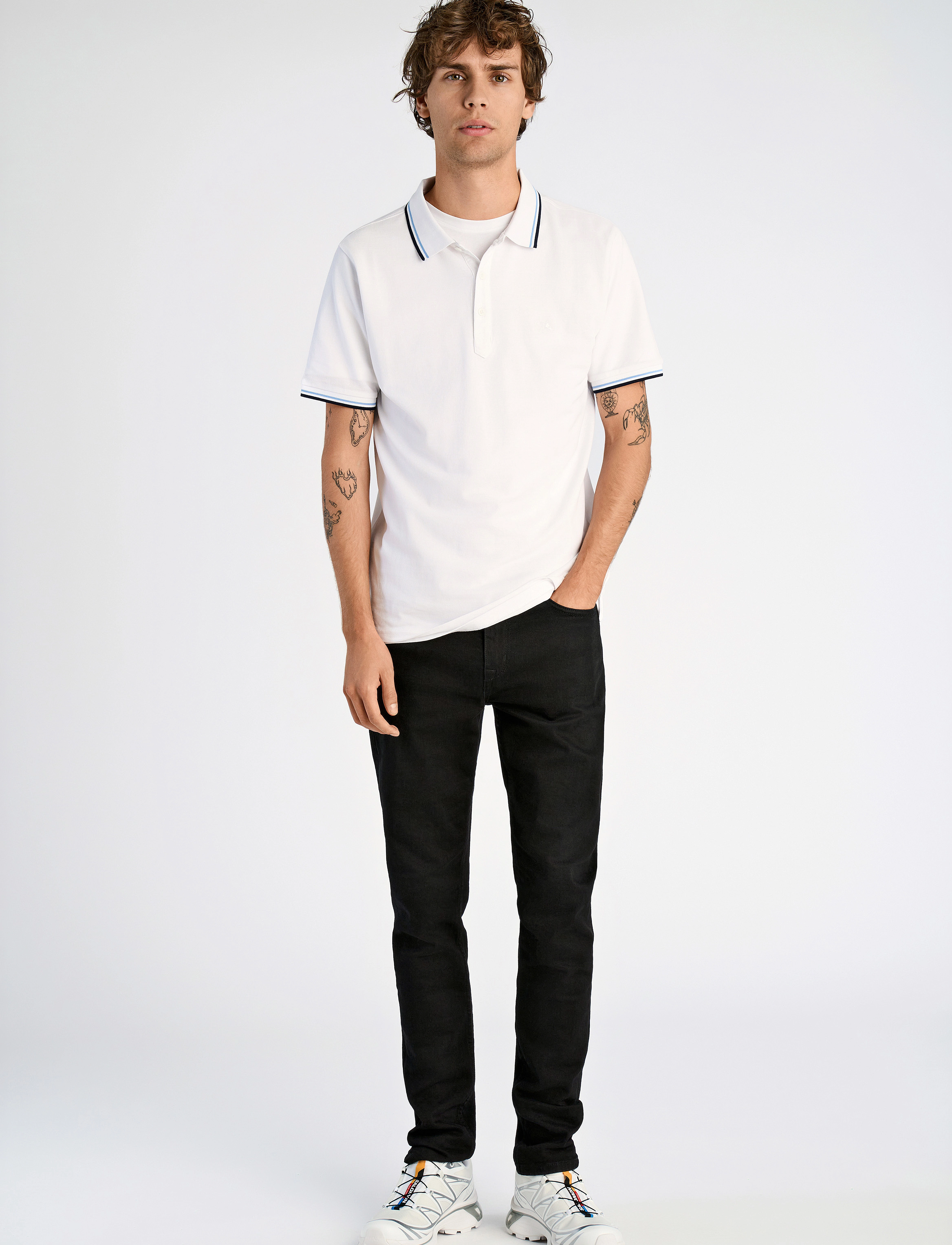 Lindbergh - Polo shirt with contrast piping - kortærmede poloer - white wave - 4