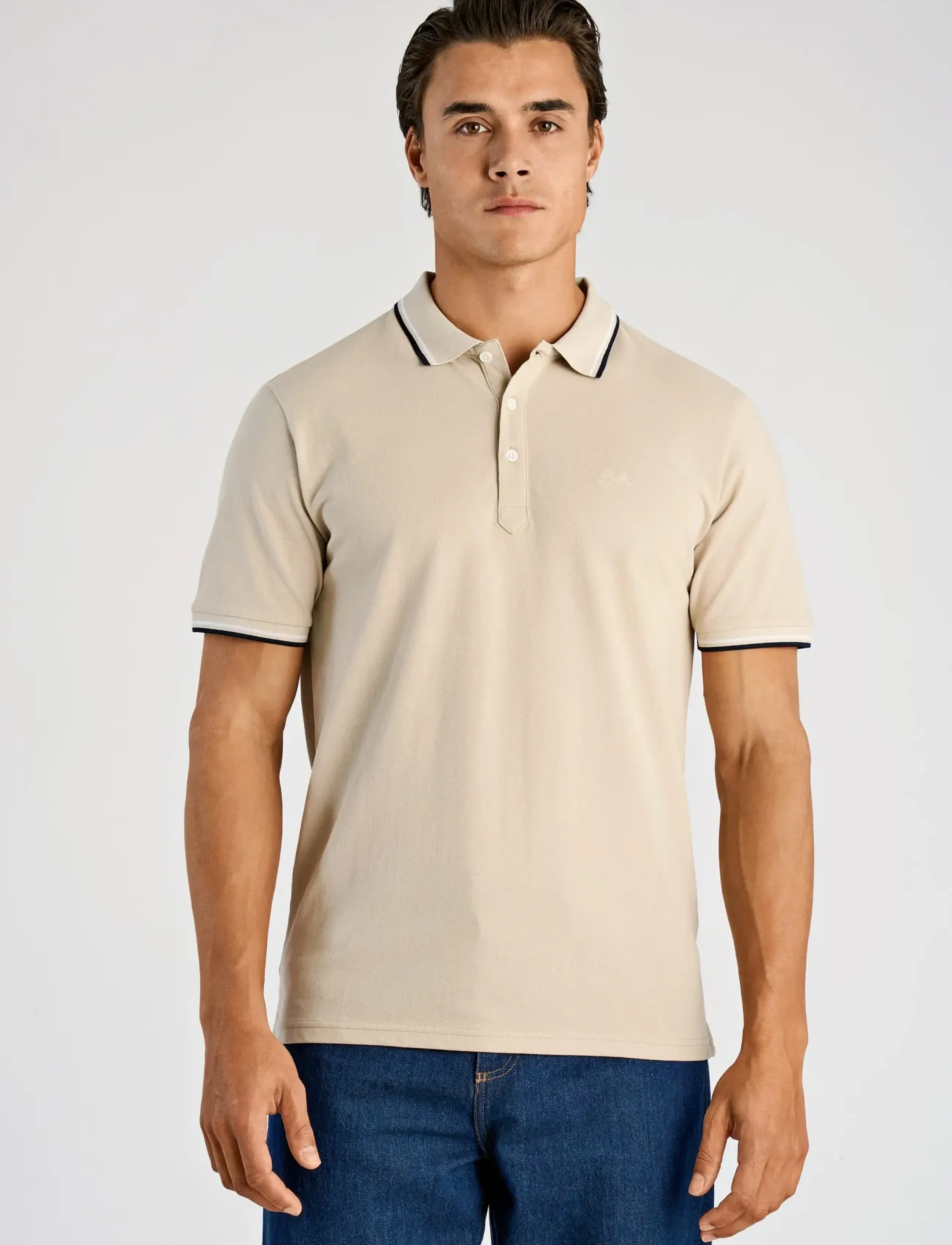 Lindbergh - Polo pique w. contrast piping - kortærmede poloer - lt stone grey - 3