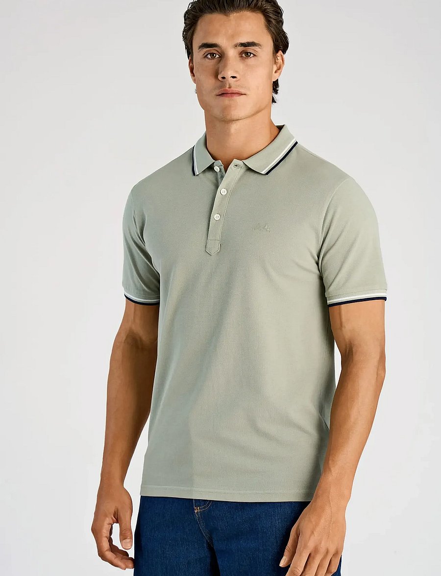 Lindbergh - Polo pique w. contrast piping - kurzärmelig - sage green - 3