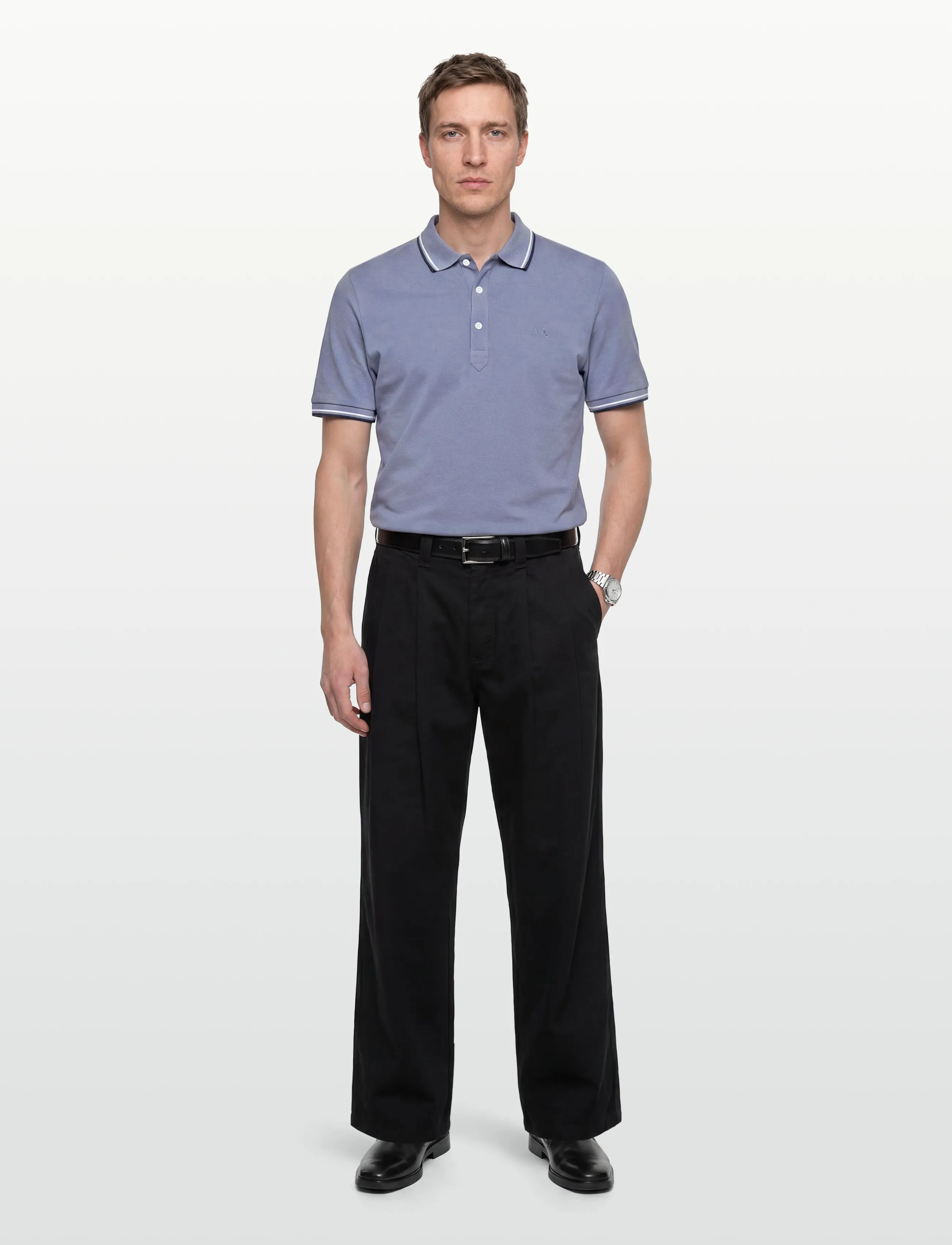 Lindbergh Polo pique w. contrast piping - Pikéer - SOFT GREY / blue