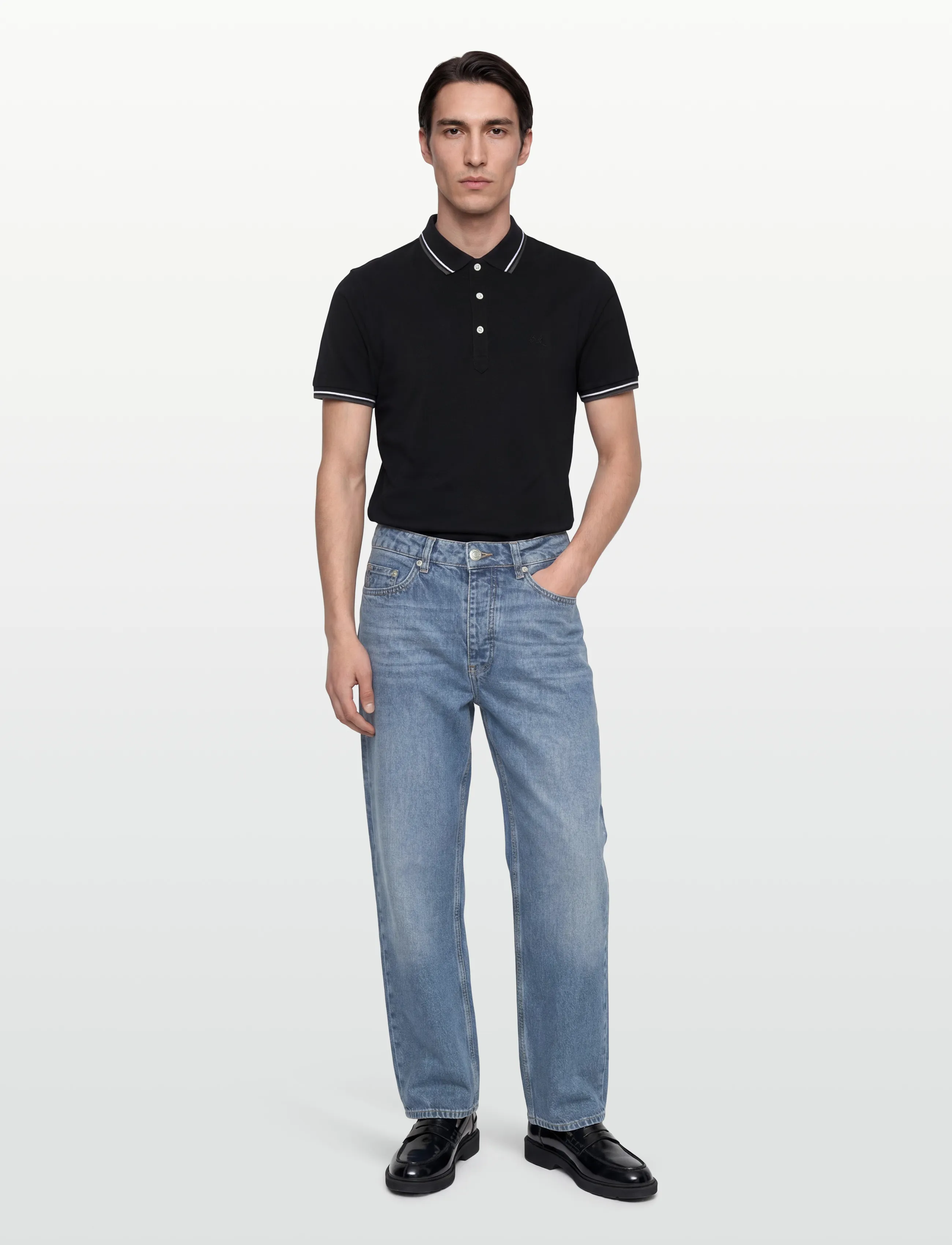Lindbergh Polo pique w. contrast piping - Pikéer - SPACE BLACK / black