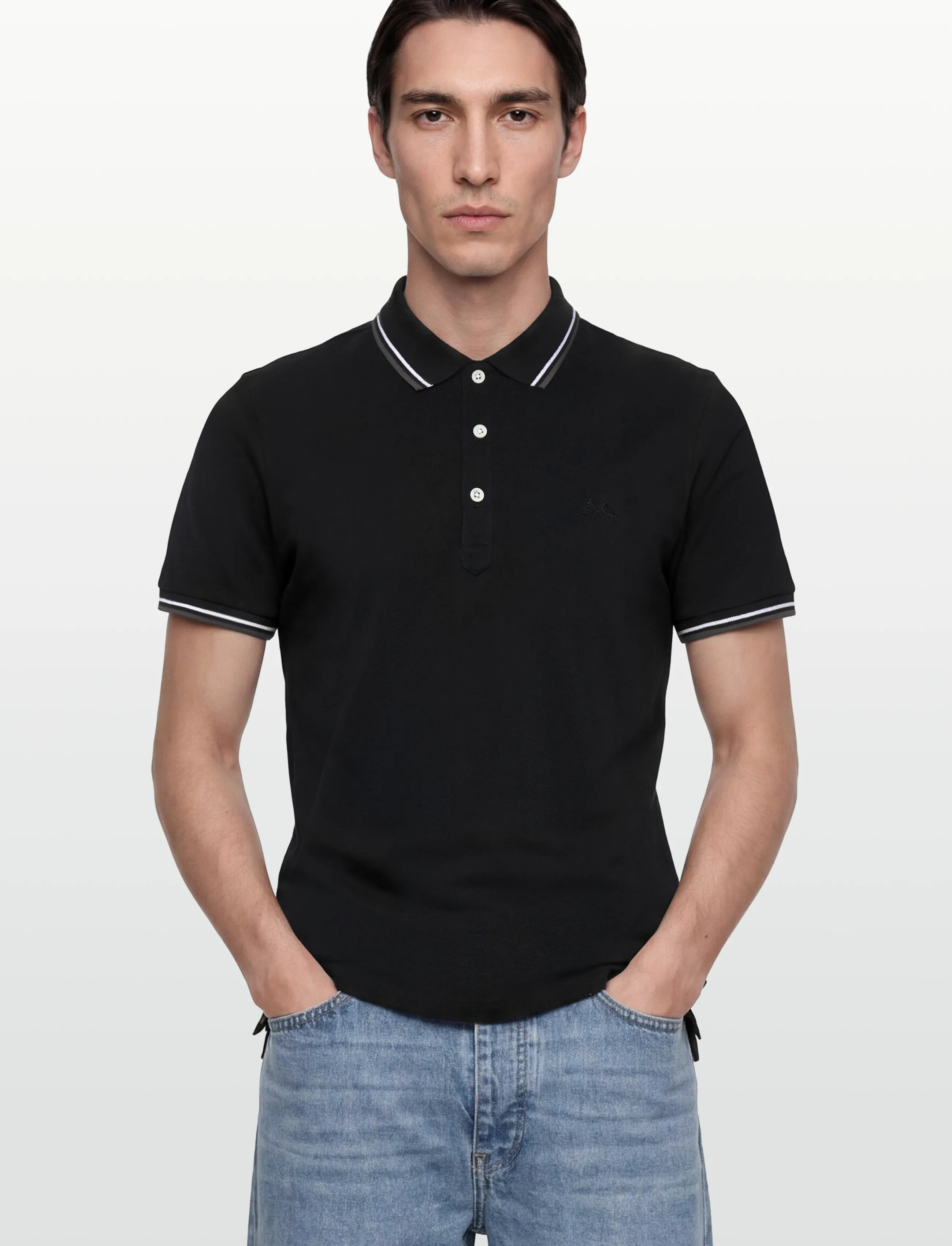 Lindbergh - Polo pique w. contrast piping - kortærmede poloer - space black - 3
