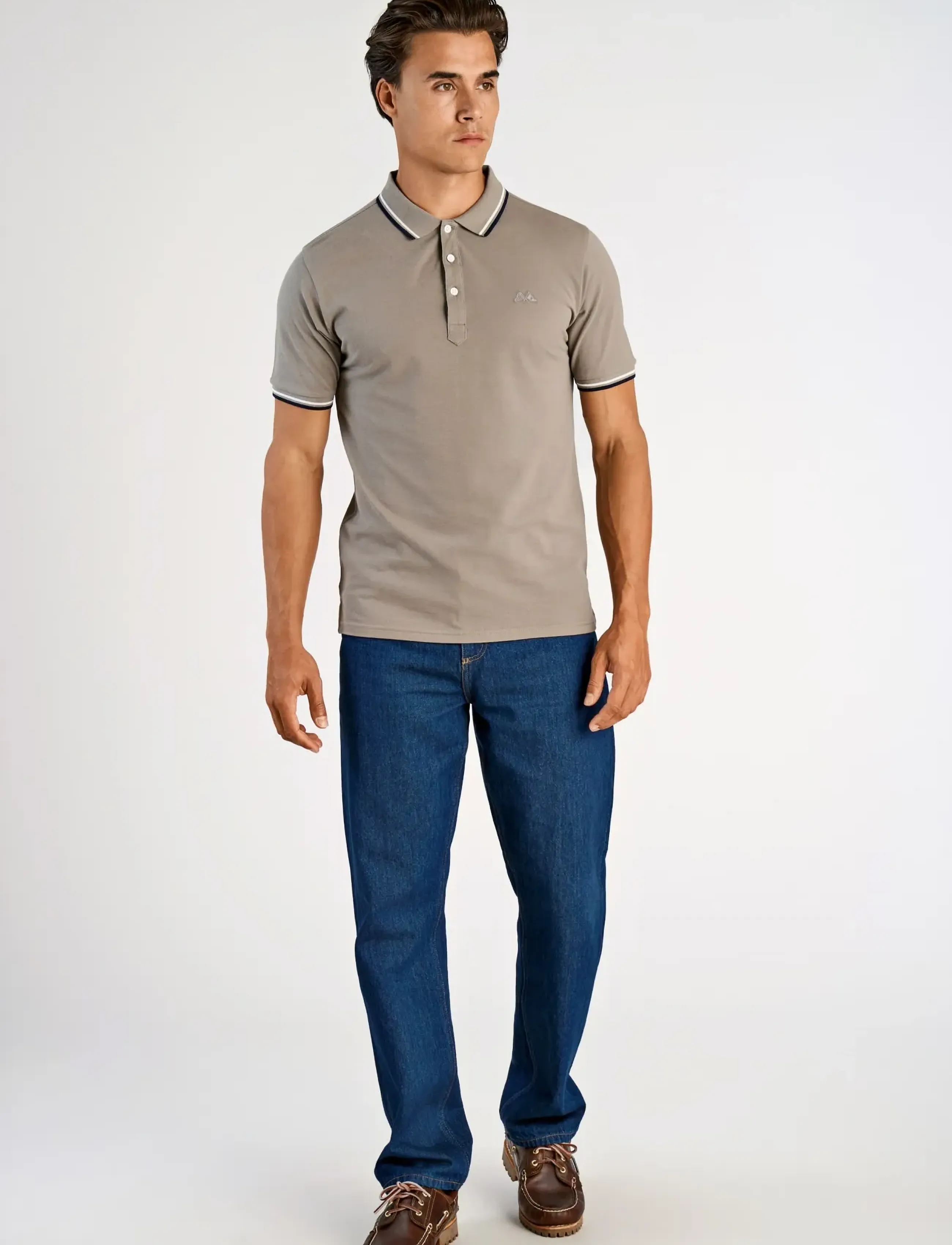 Lindbergh Polo pique w. contrast piping - Poloshirts - STONE GREY / grey
