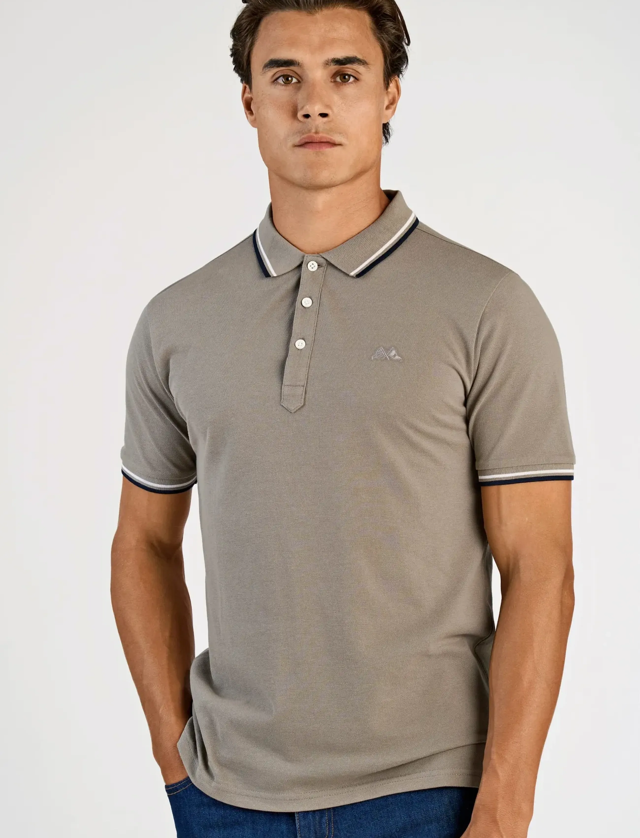 Lindbergh - Polo pique w. contrast piping - kortærmede poloer - stone grey - 3