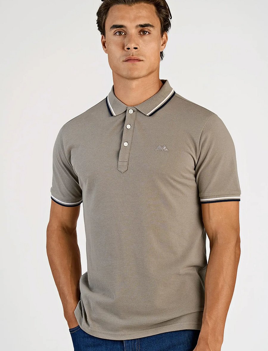 Lindbergh - Polo pique w. contrast piping - kurzärmelig - stone grey - 3