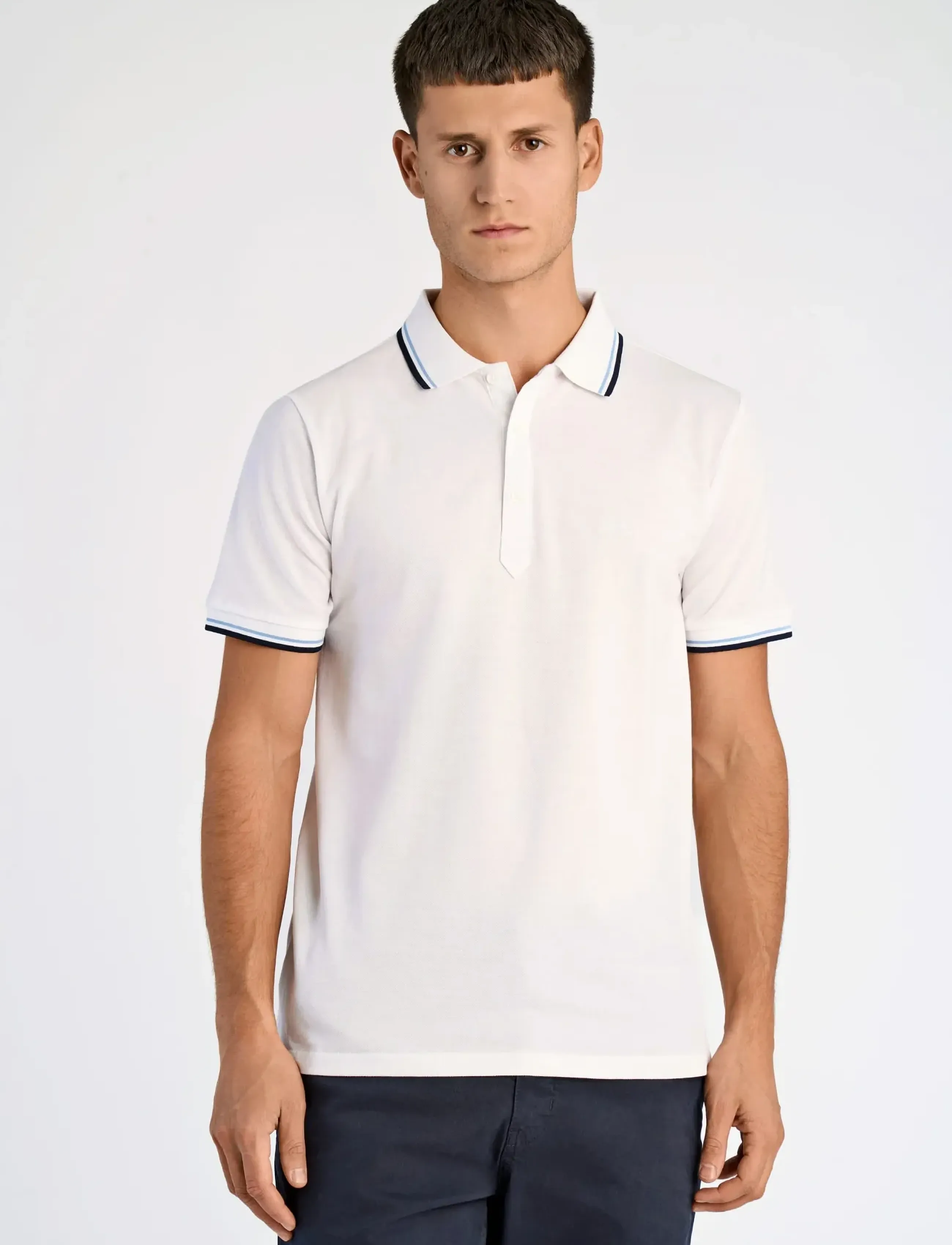 Lindbergh Polo pique w. contrast piping - Pikéer - WHITE WAVE / white