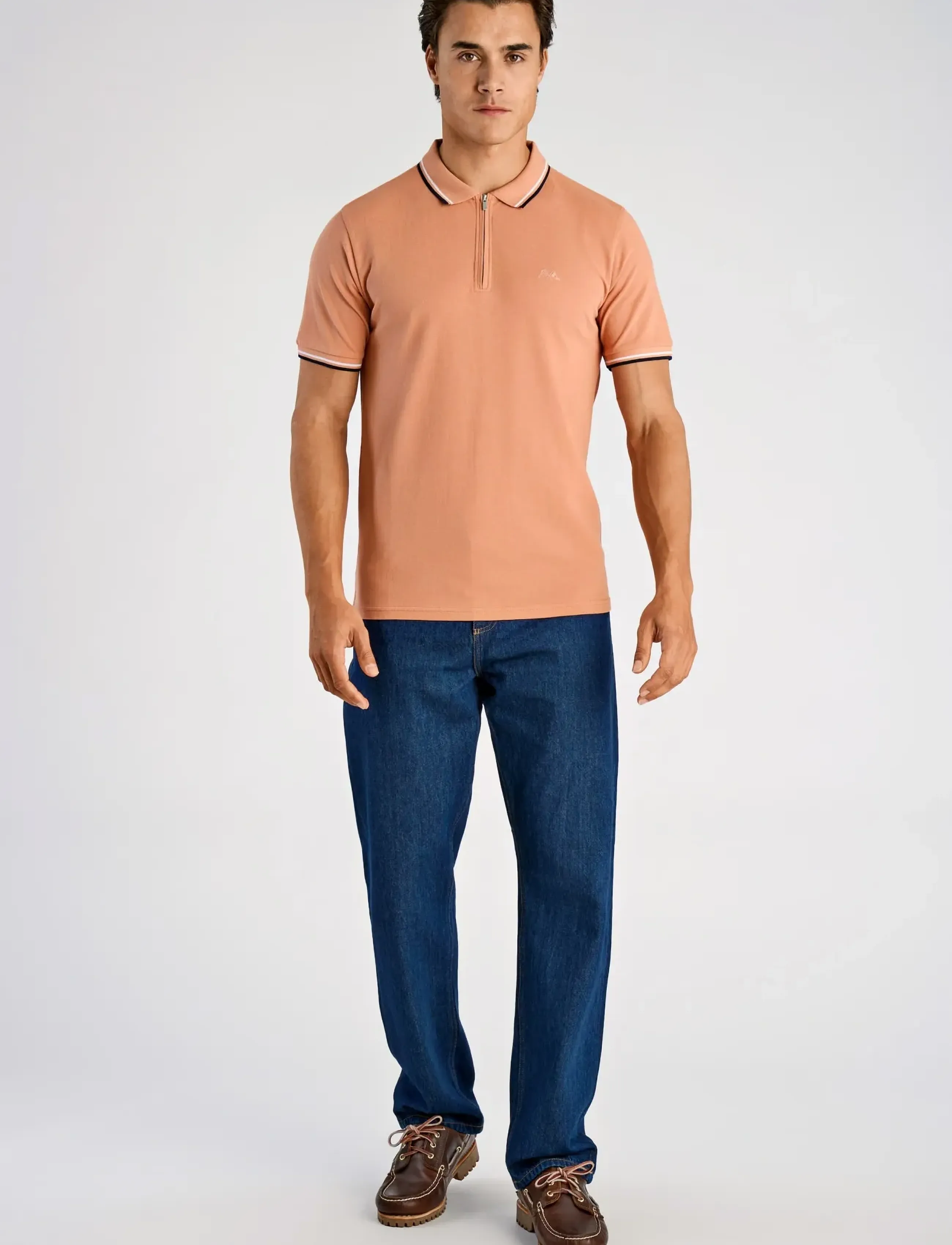 Lindbergh Polo shirt w?. zip neck - Poloshirts - BAKED ROSE / coral