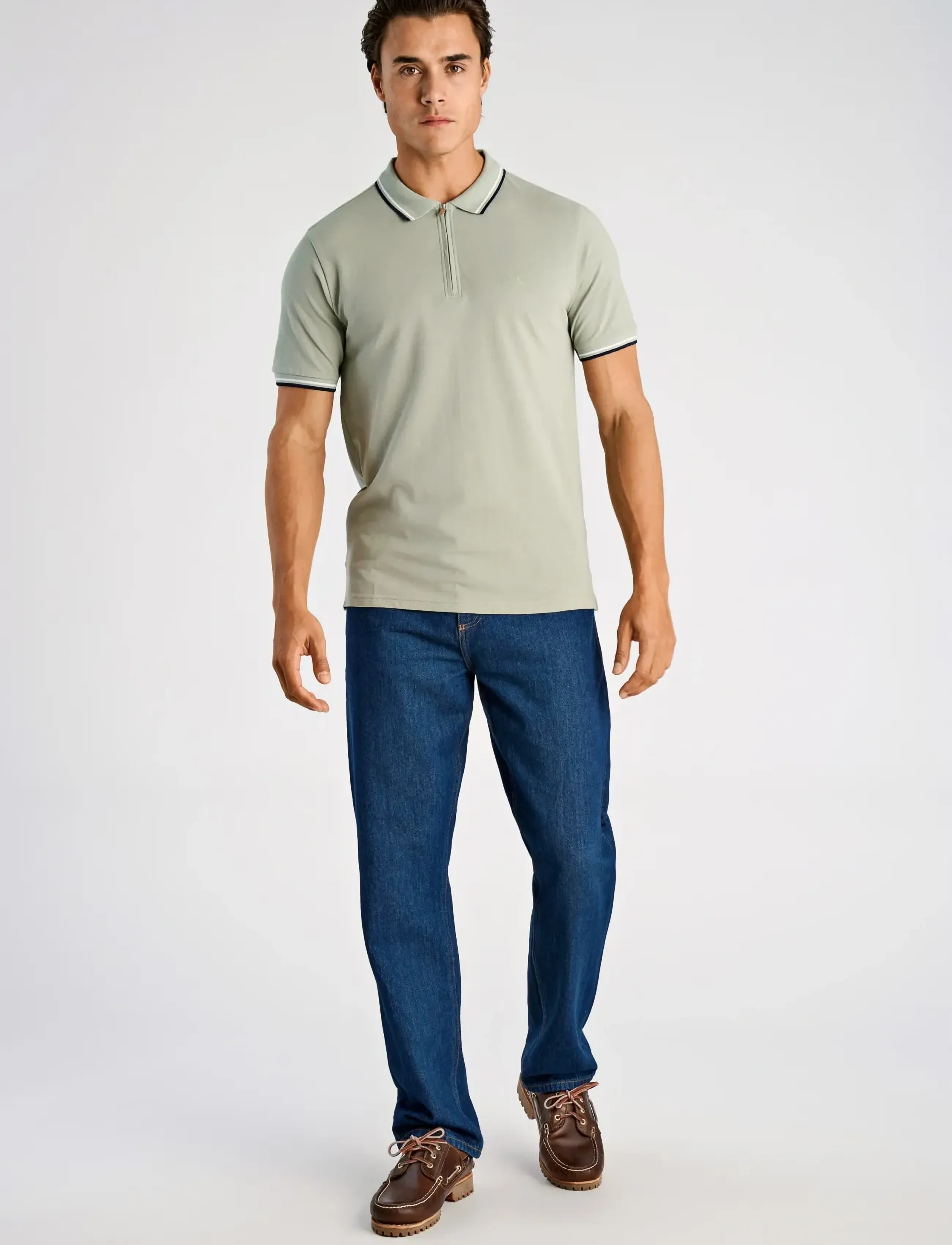 Lindbergh Polo shirt w?. zip neck - Poloshirts - SAGE GREEN / green