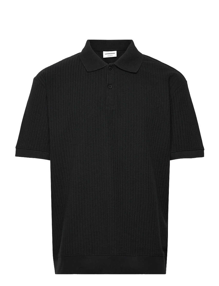Lindbergh - Oversized jacquard polo S/S - short-sleeved polos - black - 1