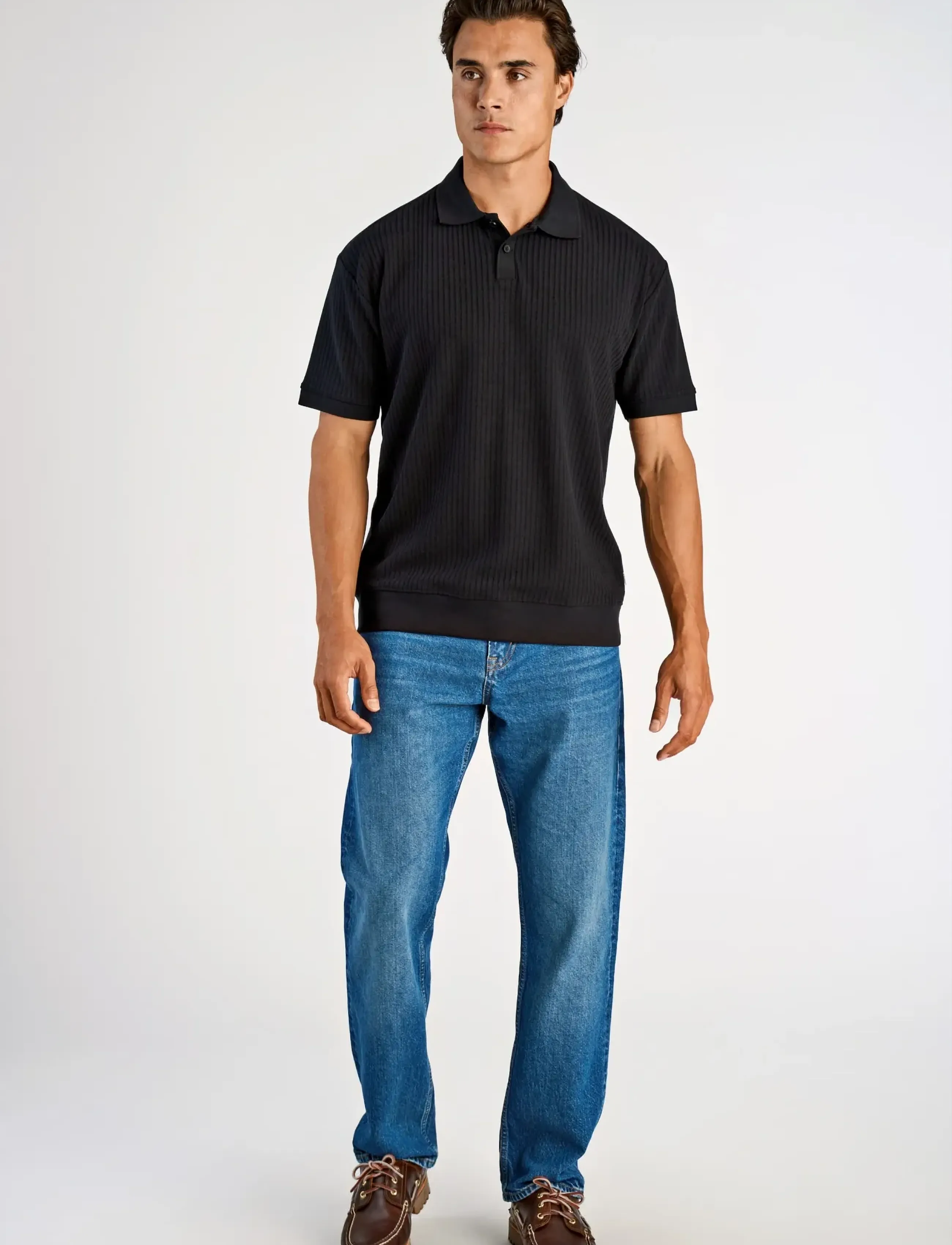 Lindbergh Oversized jacquard polo S/S - Kleidung - BLACK / black