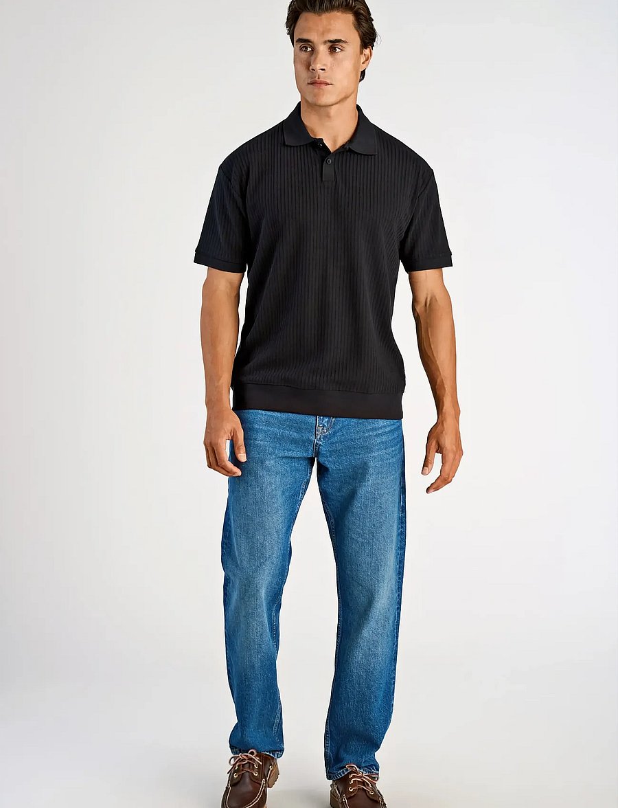 Lindbergh - Oversized jacquard polo S/S - short-sleeved polos - black - 0